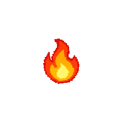 Pixelated illustration of a flame on a red background