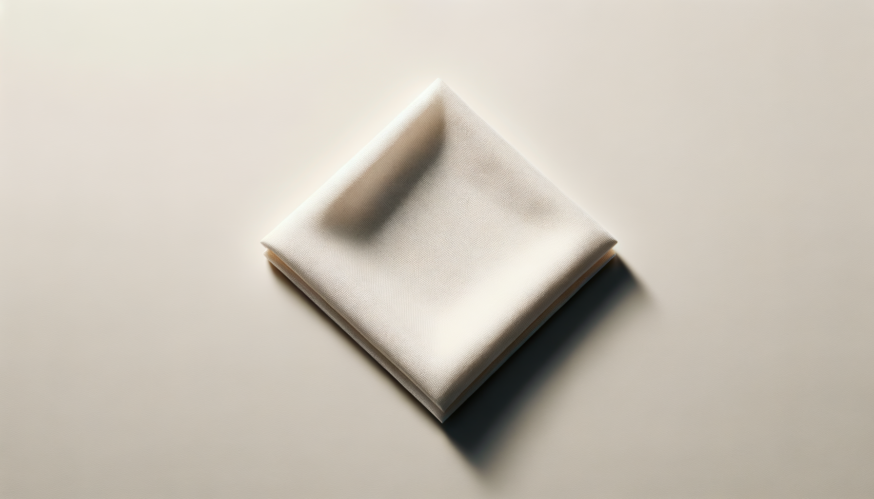 A neatly folded beige cloth napkin on a plain, light surface.