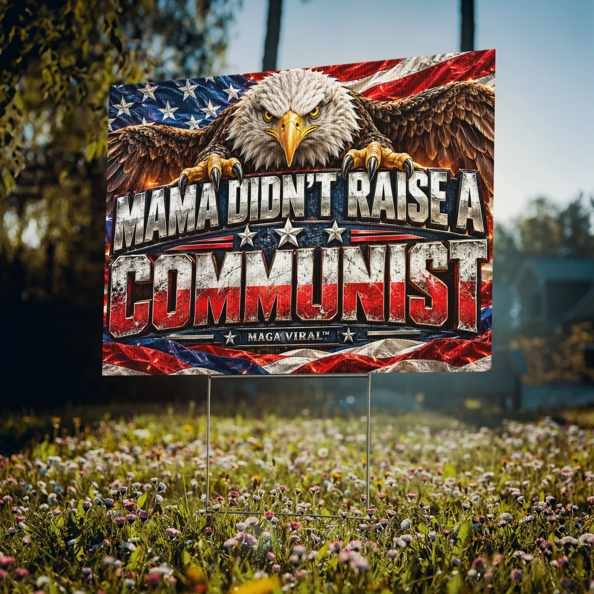 MAGA Viral™ | Mama Didn’t Raise a Communist | Double-Sided Patriotic Yard Sign