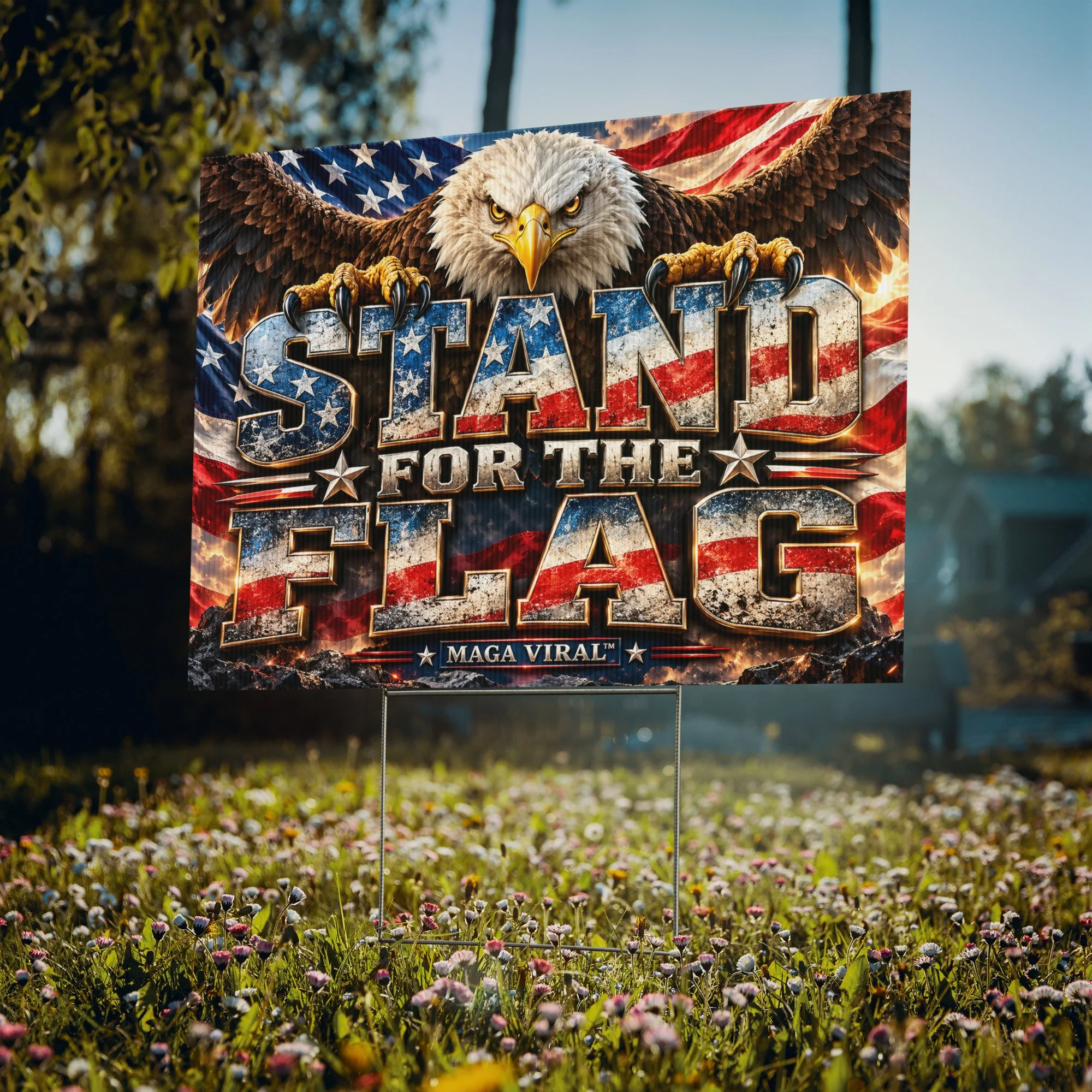 MAGA Viral™ | Stand for the Flag | Double-Sided Patriotic Yard Sign