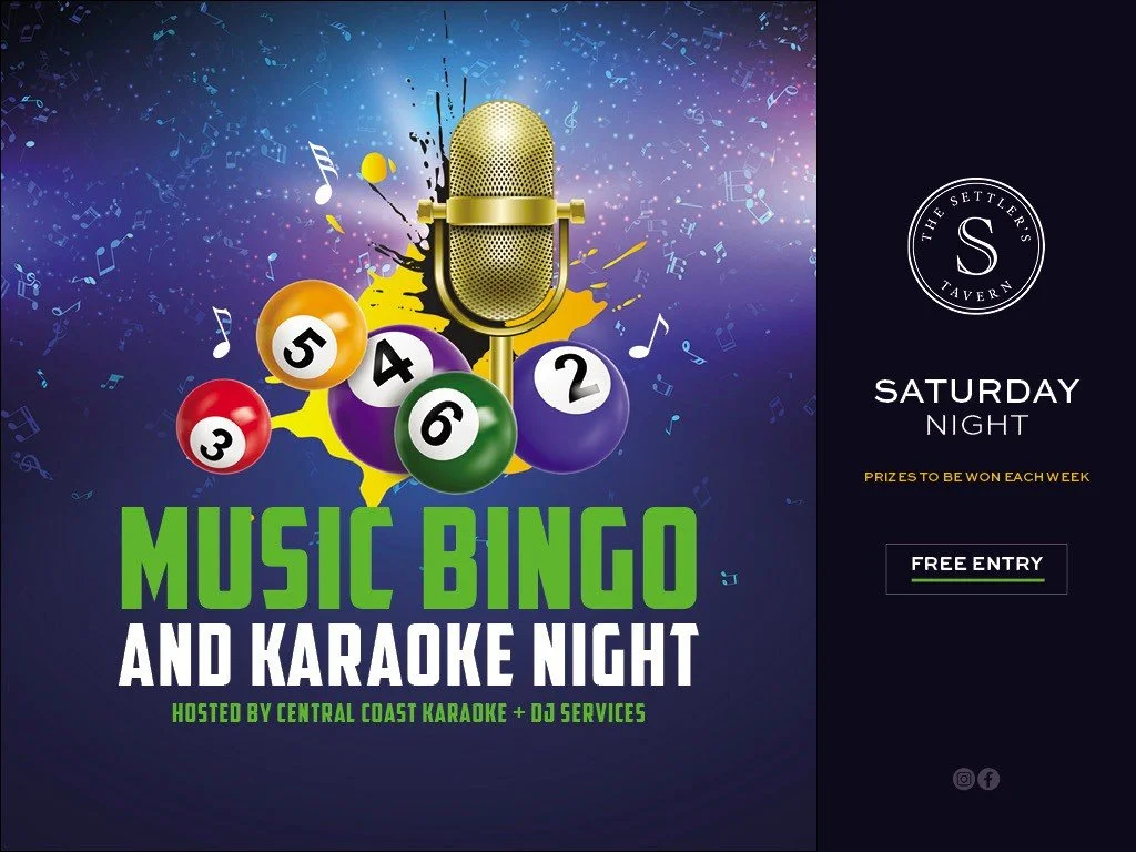 🎶Music Bingo and Karaoke is on TONIGHT from 7pm🎶
With prizes to be won you won't want to miss it!!!
#settlerstavern #centralcoastpubs #GosfordPubs #karaoke #musicbingo