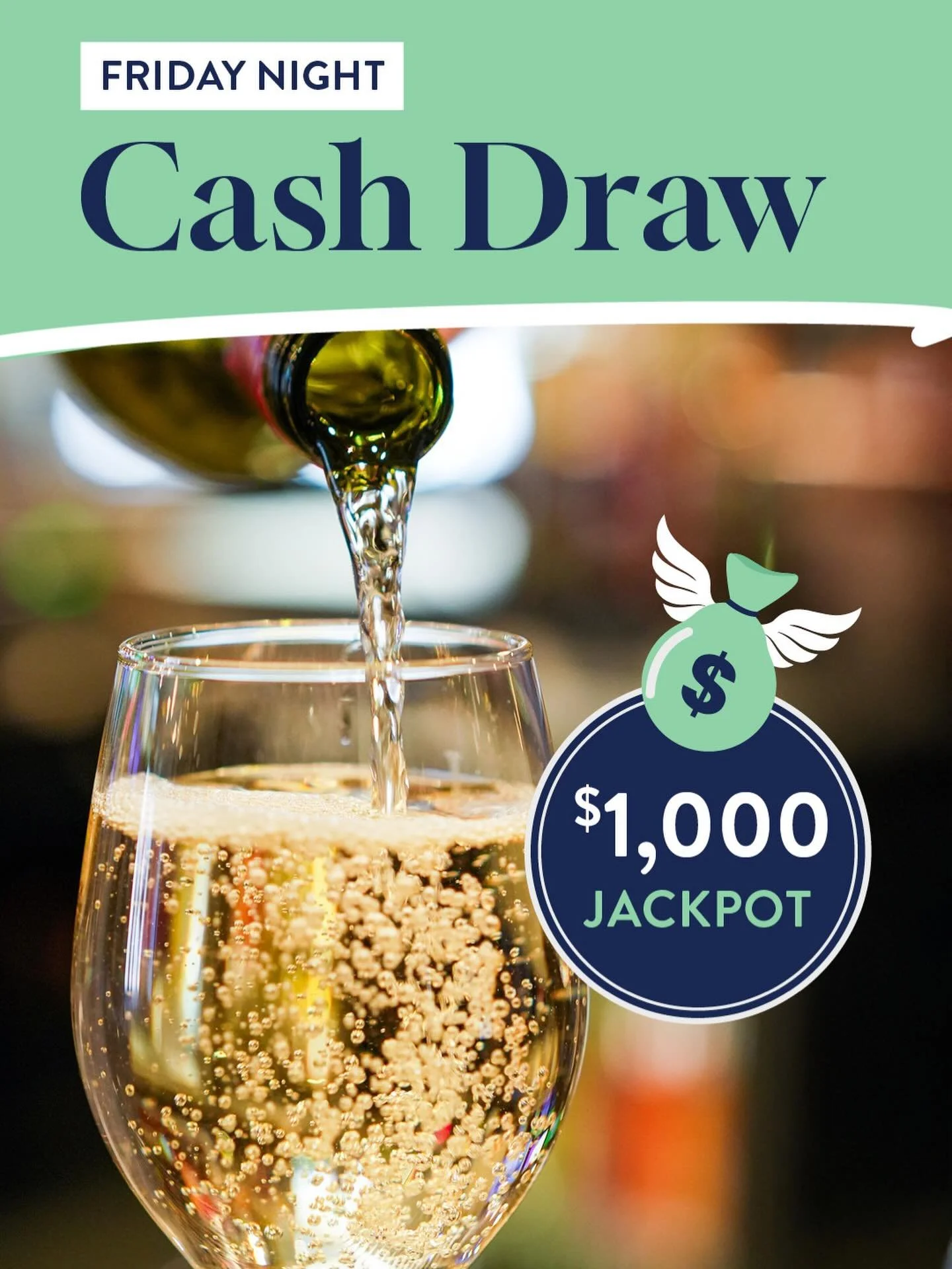 💰 50 TO 1 CASH DRAW STARTS TONIGHT! 💰

We&rsquo;ve kicked things off with a massive $1,000 prize pool, and if it&rsquo;s not won, the jackpot grows by $150 every week!
Here&rsquo;s how it works:

&bull; Purchase any beverage between 4pm and 6pm to 