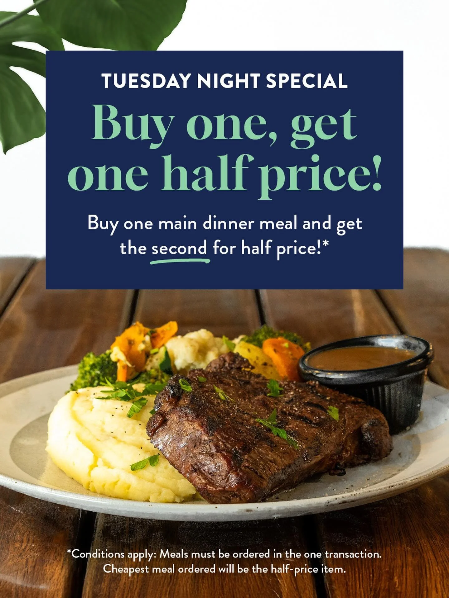 Tuesday night just got better at The Settlers Tavern.

Buy 1 full-priced main meal and receive the second meal (of lesser value) for HALF PRICE 🙌
Perfect excuse for a midweek catch-up, date night or an easy dinner out.

Conditions apply:
&bull; Meal