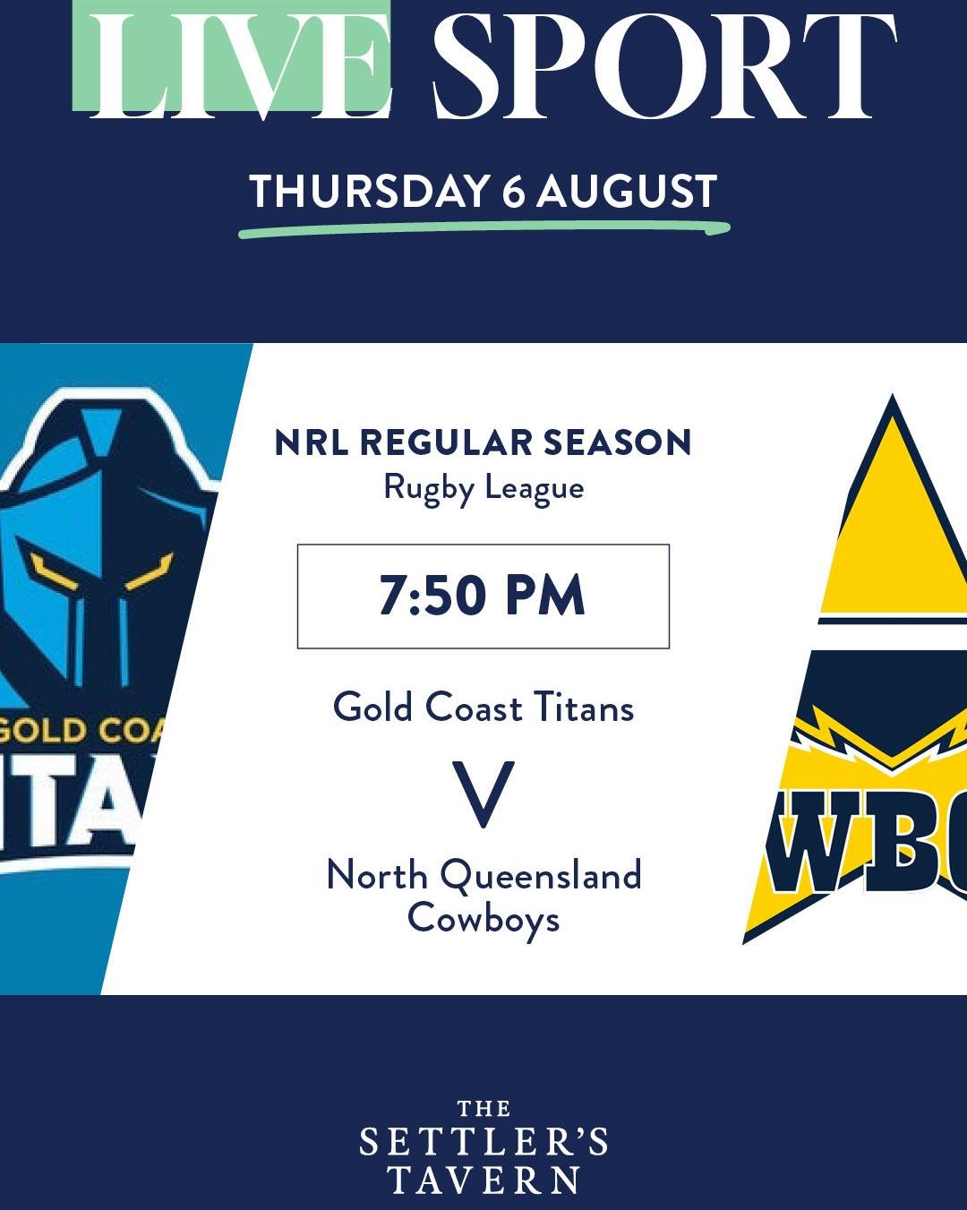 🏉 NRL. Live &amp; Loud. All Weekend. 🍻

If you're catching the footy this weekend, there's no better place to watch than the Settlers Tavern.

With two massive 3-metre mega screens, a 100-inch feature screen, and 11 high-definition TVs throughout t
