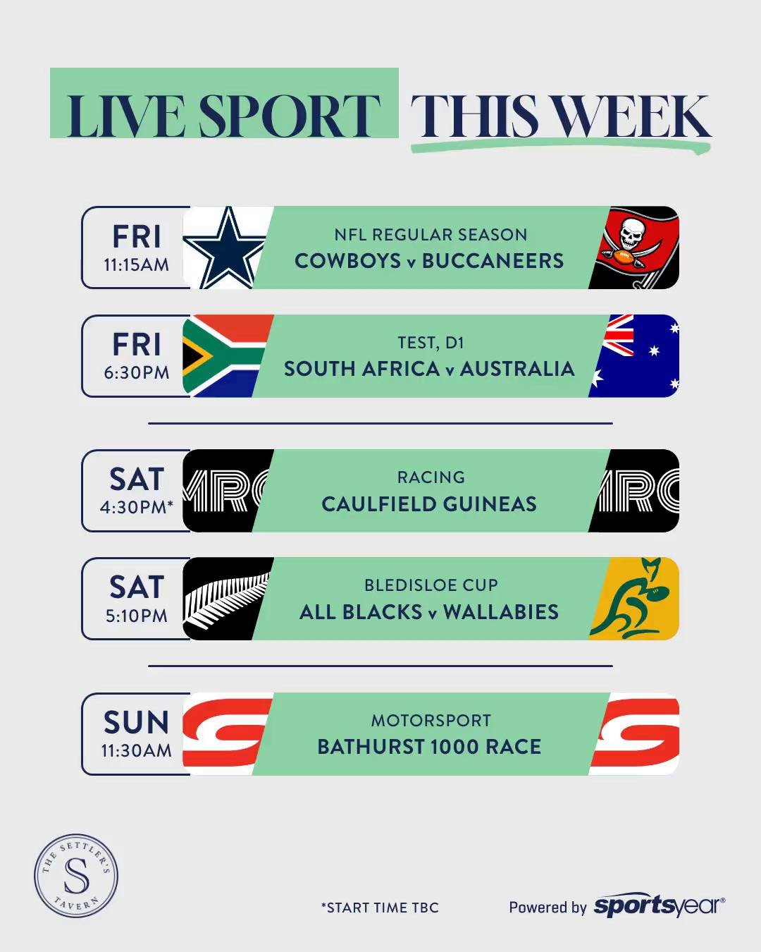 🏁 BATHURST 1000 WEEKEND IS HERE!

The Great Race is back &mdash; and you know it&rsquo;ll be on at Settlers.

Get ready for 161 laps of racing, big battles and all the action from Mount Panorama this Sunday from 11:30am.

But that&rsquo;s not all. W
