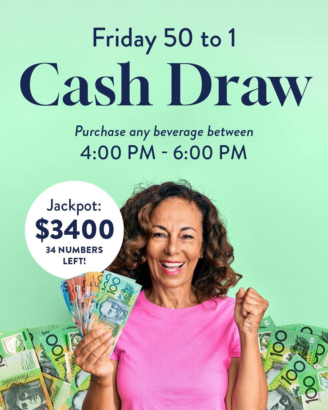 💰🔥 SETTLERS TAVERN CASH DRAW! 🔥💰
💵 $3,400 UP FOR GRABS! 💵
🎯 Only 34 NUMBERS LEFT! 👀

🍻 HOW TO GET IN THE DRAW! 
Simply purchase ANY BEVERAGE between 4PM &amp; 6PM TODAY for your chance to win! 🍺

#SettlersTavern #CashDraw #3400UpForGrabs