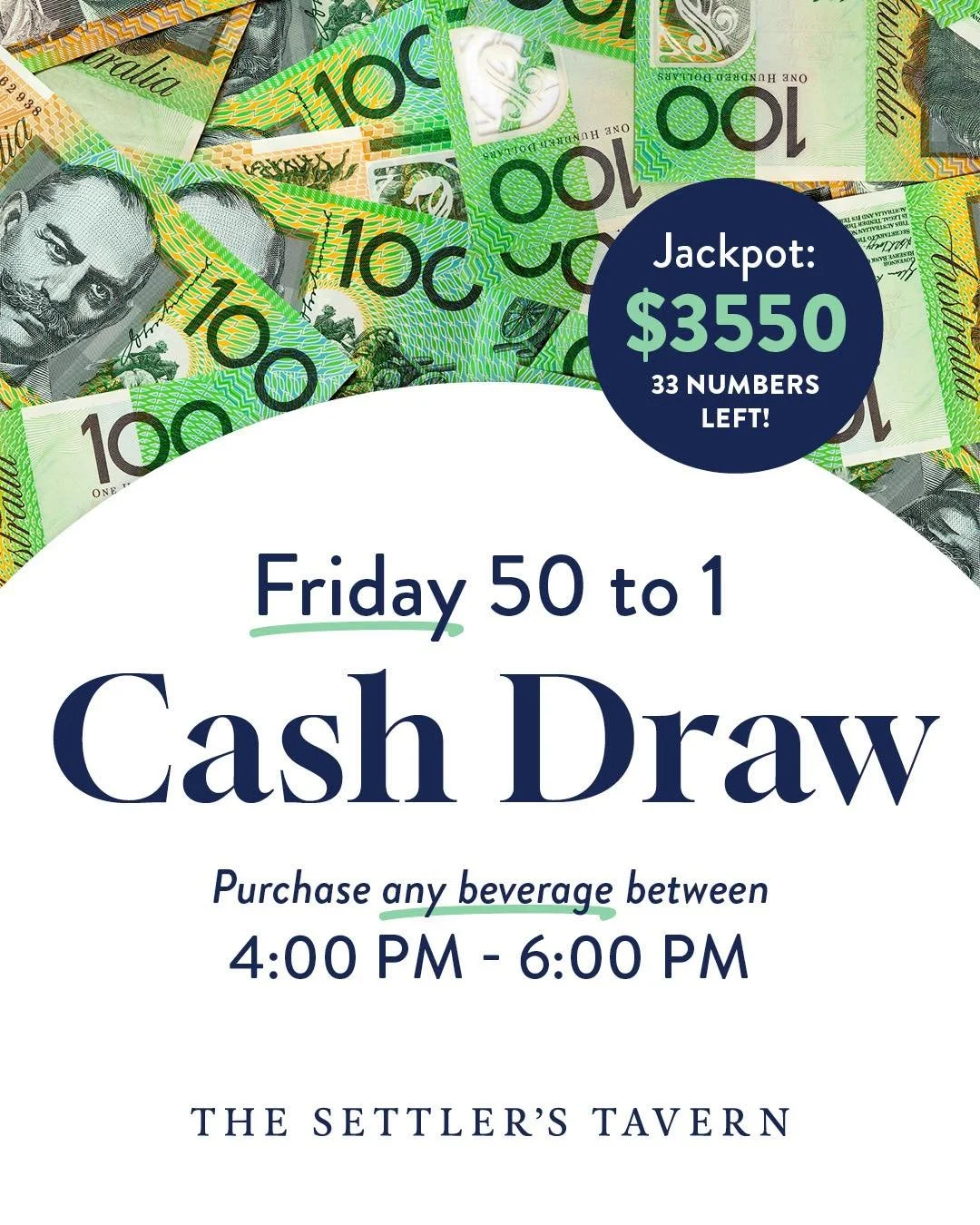 💰🔥 TONIGHT&rsquo;S THE NIGHT! FRIDAY NIGHT 50 TO 1 CASH DRAW! 🔥💰

💵 THE JACKPOT IS NOW A WHOPPING $3,550! 💵

Think you can crack the 50 to 1? 👀 One lucky ticket, one chance to pick the winning number, and $3,550 could be YOURS! 🤑

🍻 Here&rsq