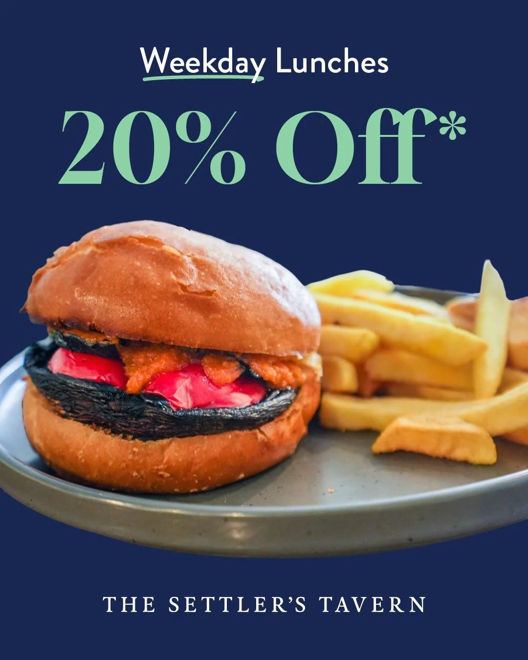 A little lunchtime indulgence, with 20% less on the bill. 🍔

Make your weekday lunch break worth stepping out for. Join us at Settlers Tavern Monday to Friday, 11:30am&ndash;3pm, and enjoy 20% off our menu.

Because lunch should be the best part of 