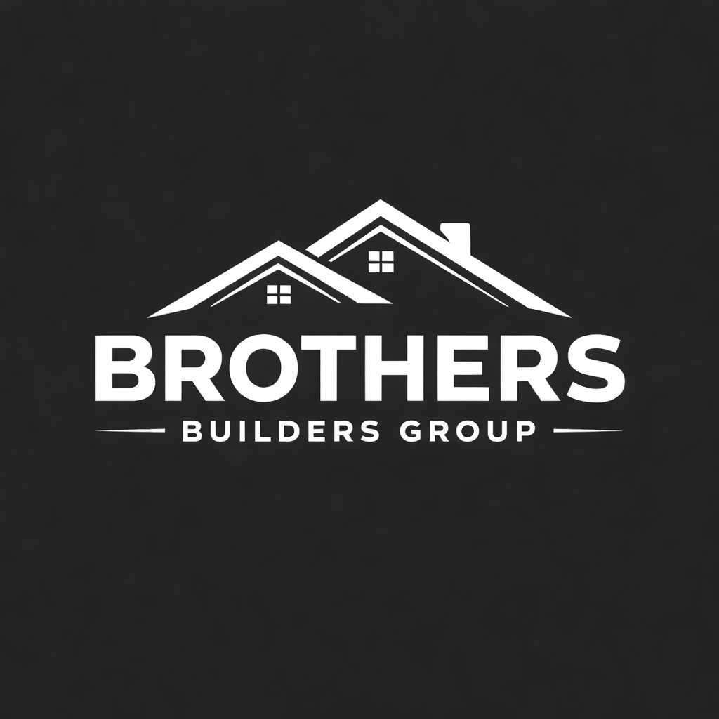 Logo for Brothers Builders Group featuring two stylized house roofs with windows above the company name.