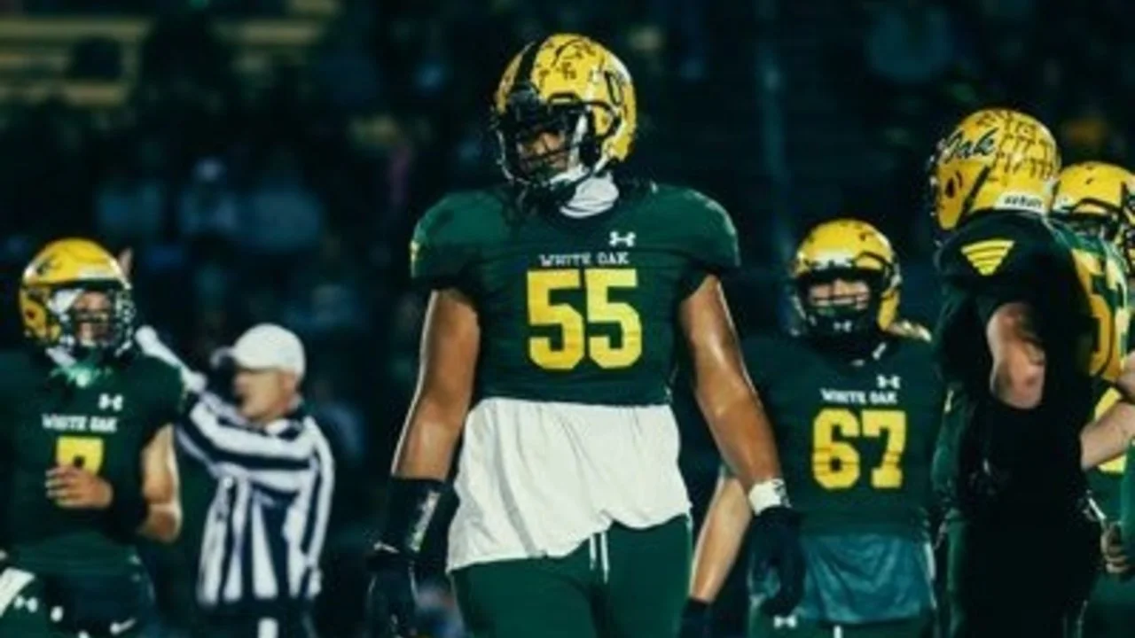 Antoni Ogumoro during his football game at White Oak High School in Jacksonville, North Carolina