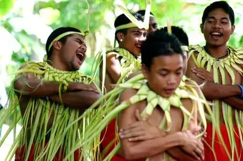 Carolinian children of the island of Saipan dancing the cultural dance in which the locals refer to as "Maas"