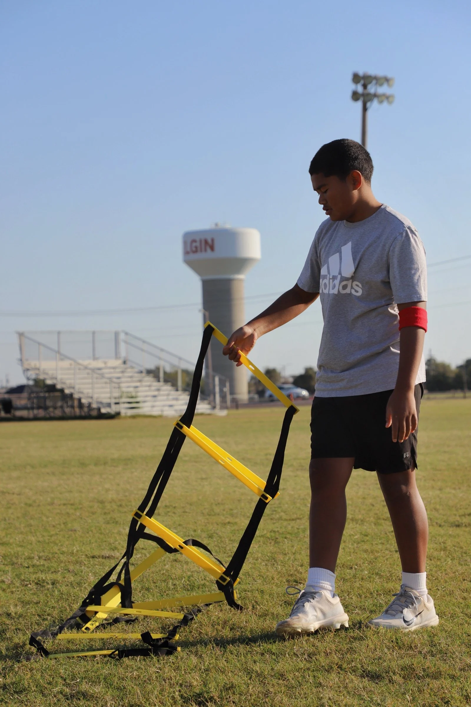 Debron Saures setting up drills in Elgin, Oklahoma