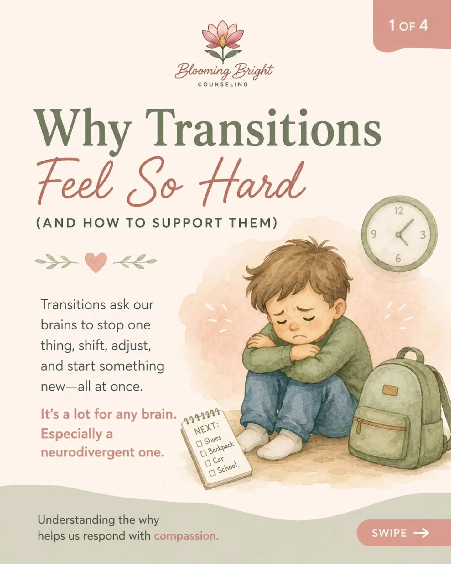 🌿 Why do transitions feel so hard?

If your child melts down when it's time to leave the park&hellip;
If mornings feel like a battle&hellip;
If switching from screens to homework ends in tears&hellip;

You're not alone&mdash;and your child isn't try