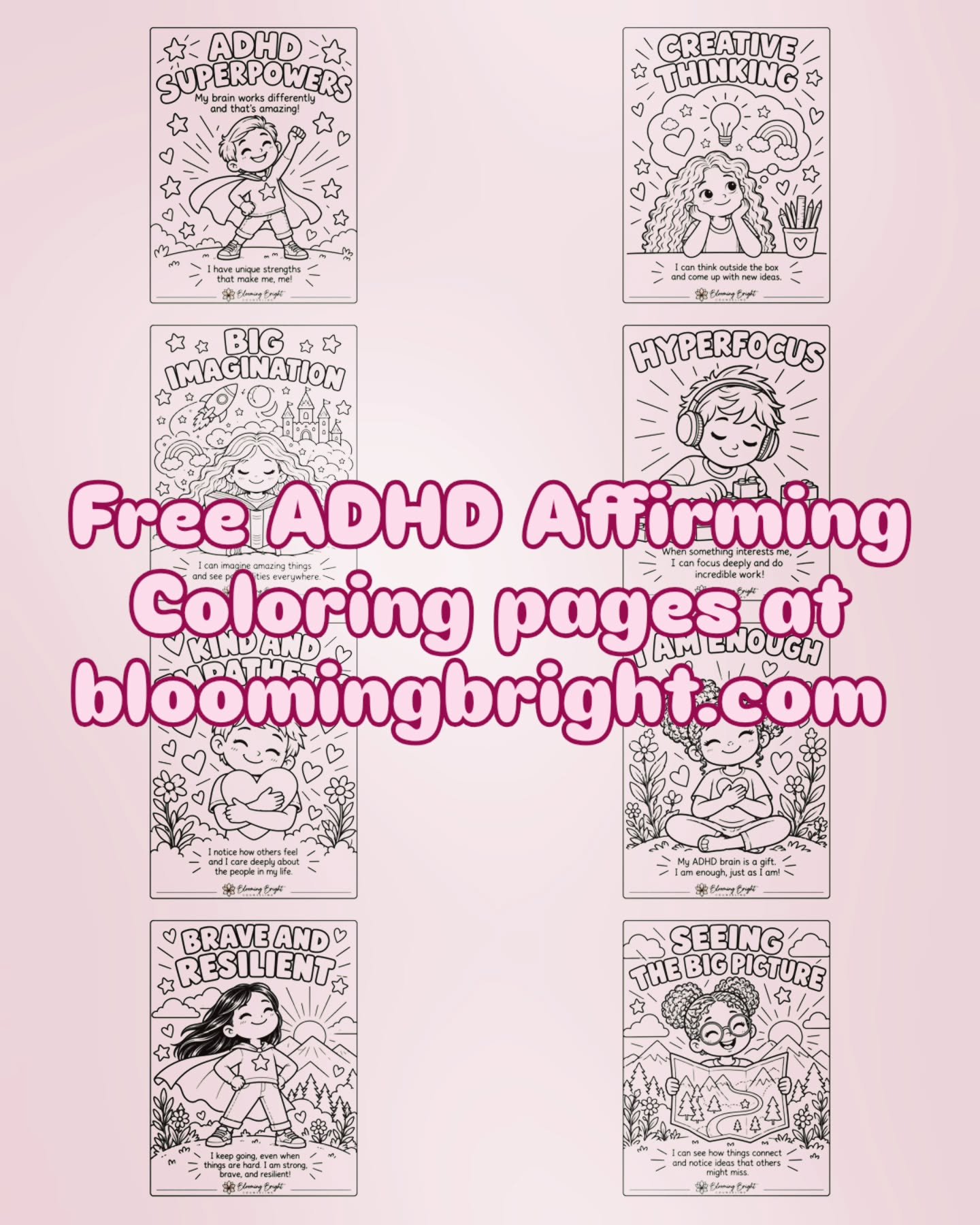 Let's celebrate how ADHD makes us unique this month. Visit bloomingbright.com to download free coloring pages.

#adhd #neurodivergent #adhdkids