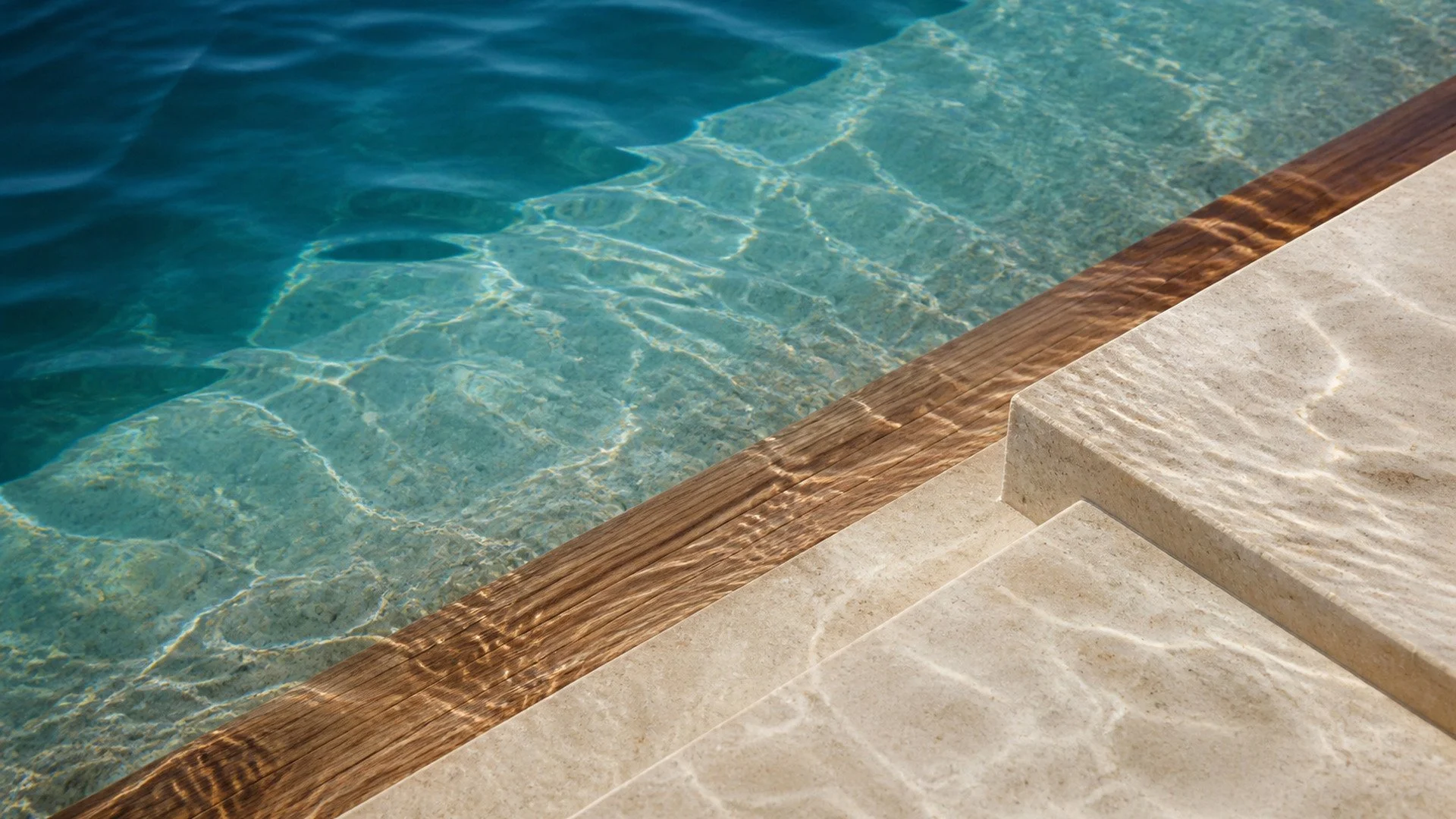 Sunlit open air limestone pool