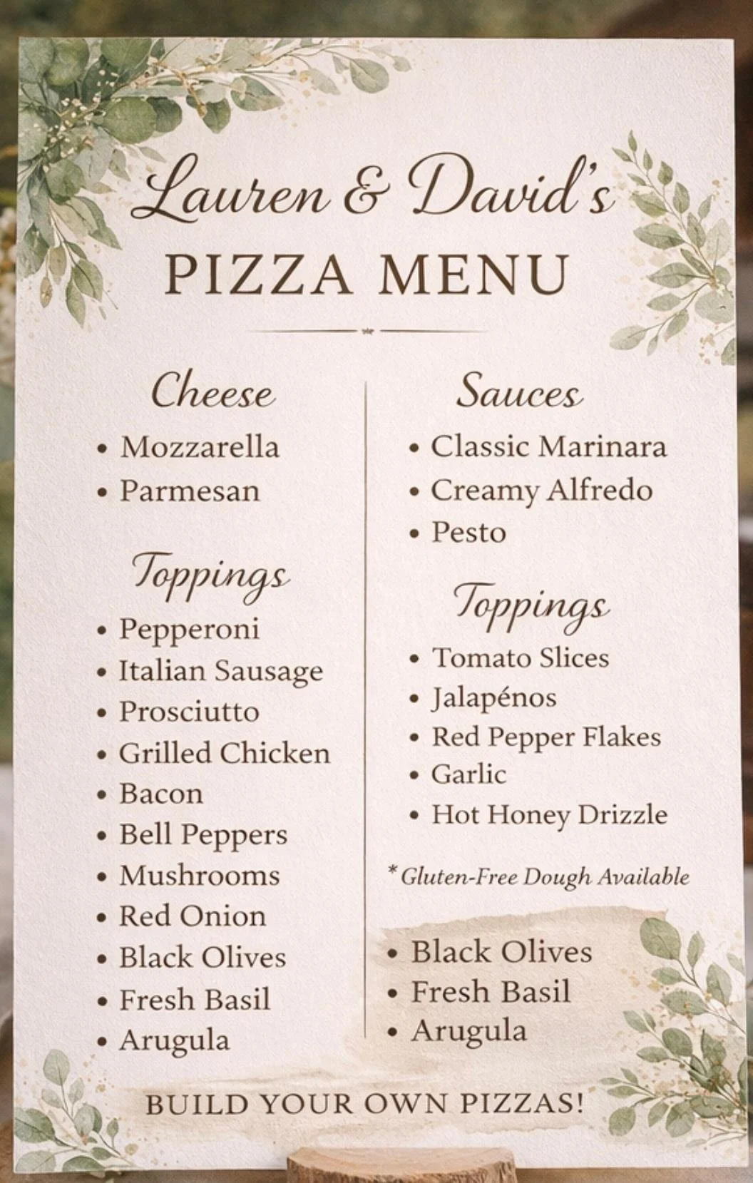 Custom Pizza / Event Menu