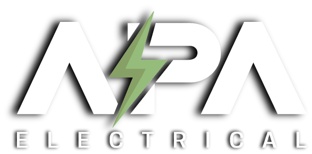 APA Electrical logo with stylized lightning bolt between the letters