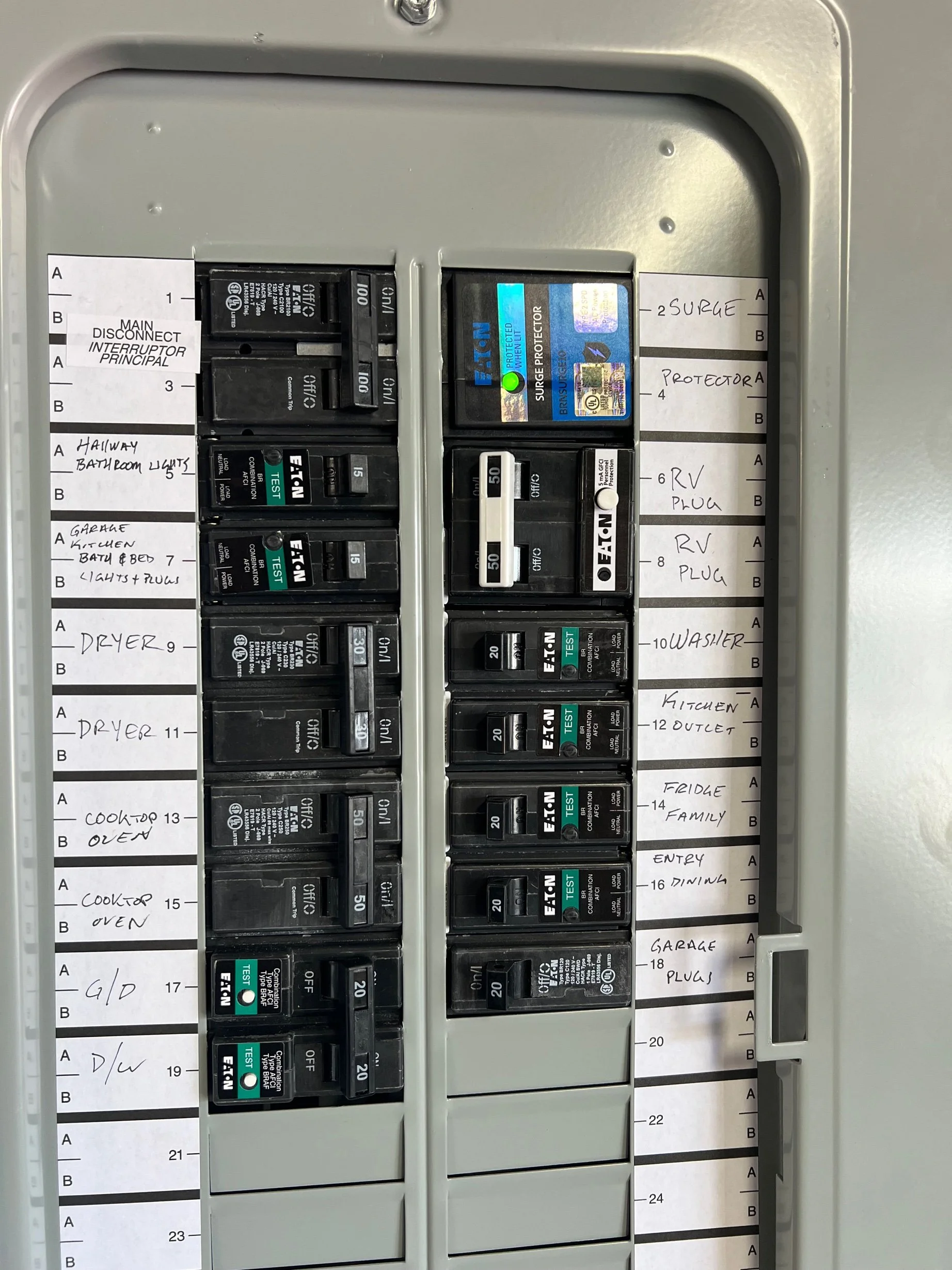 Labeled breaker directory detail from a subpanel upgrade in Union City by MH Electrical Services