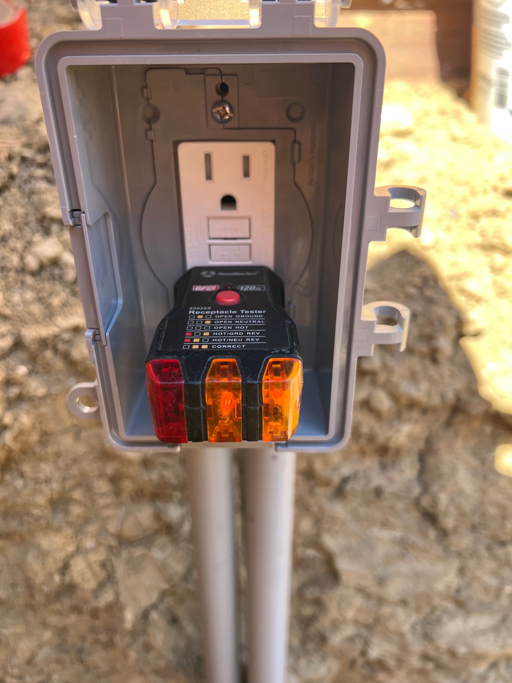 Backyard outdoor outlet installed and GFCI tested in Mountain House by MH Electrical Services.
