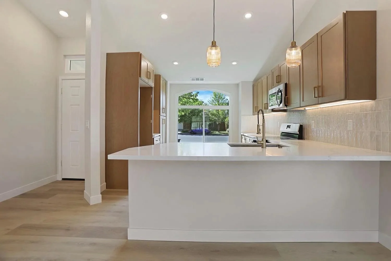 Finished kitchen remodel with new lighting in Galt by MH Electrical Services.