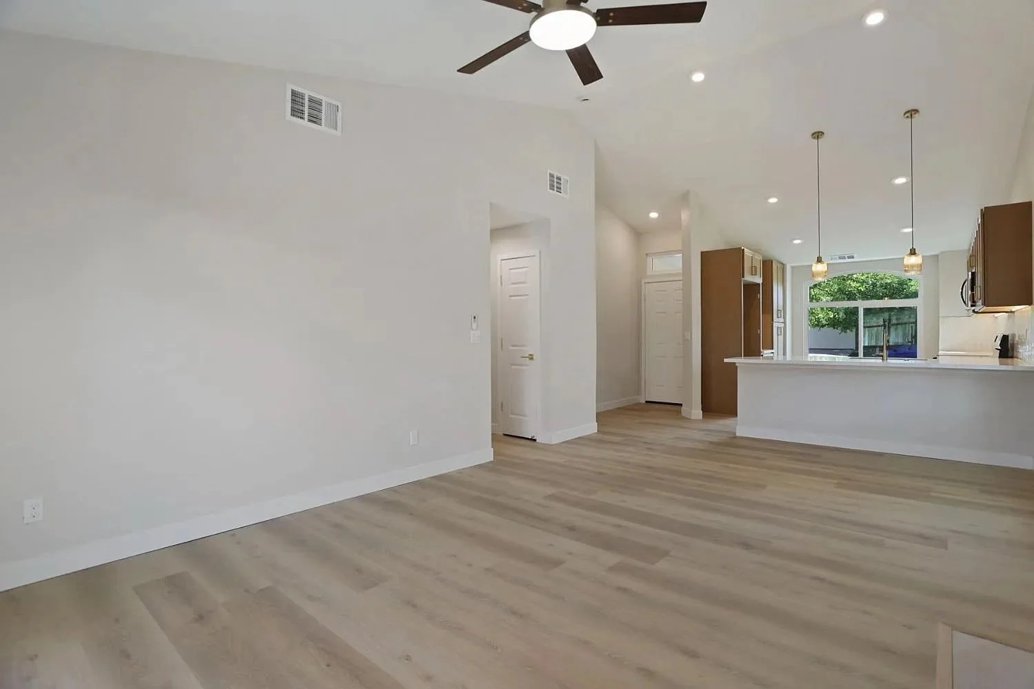 Finished living room after fire rebuild in Galt by MH Electrical Services.