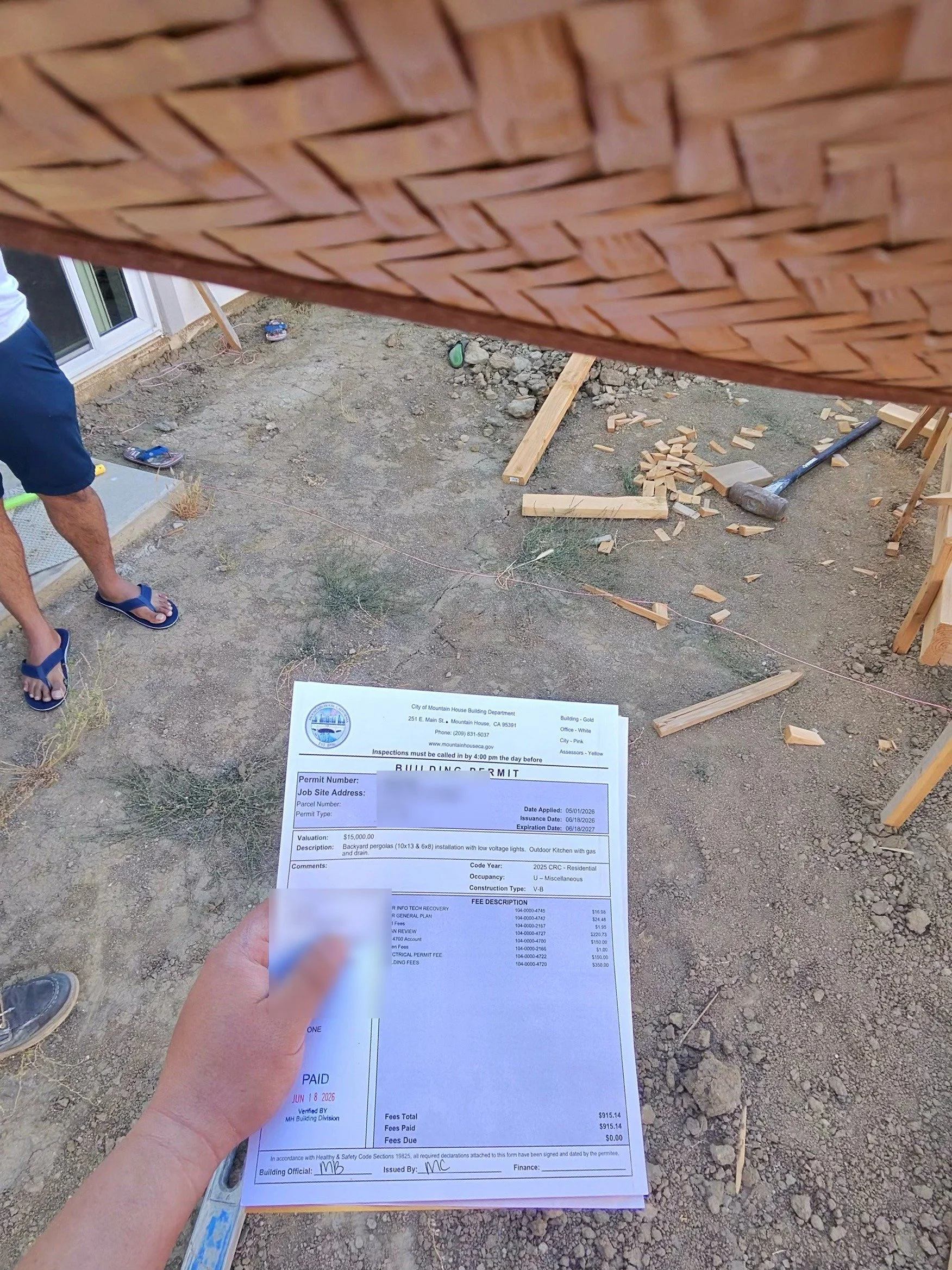 Passed inspection permit for backyard outlet installation in Mountain House by MH Electrical Services.