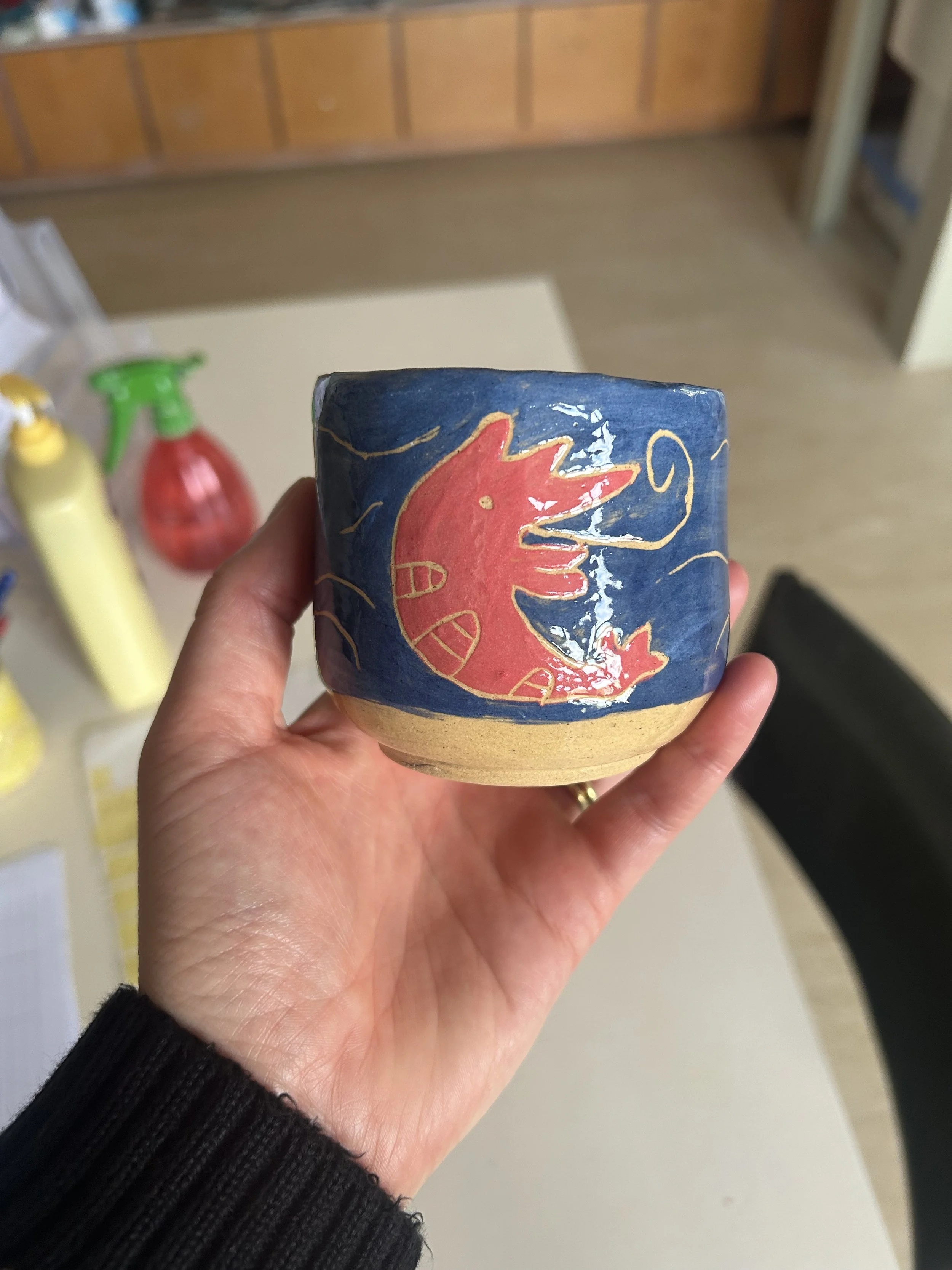 Coffee tumbler with a handpainted shrimp