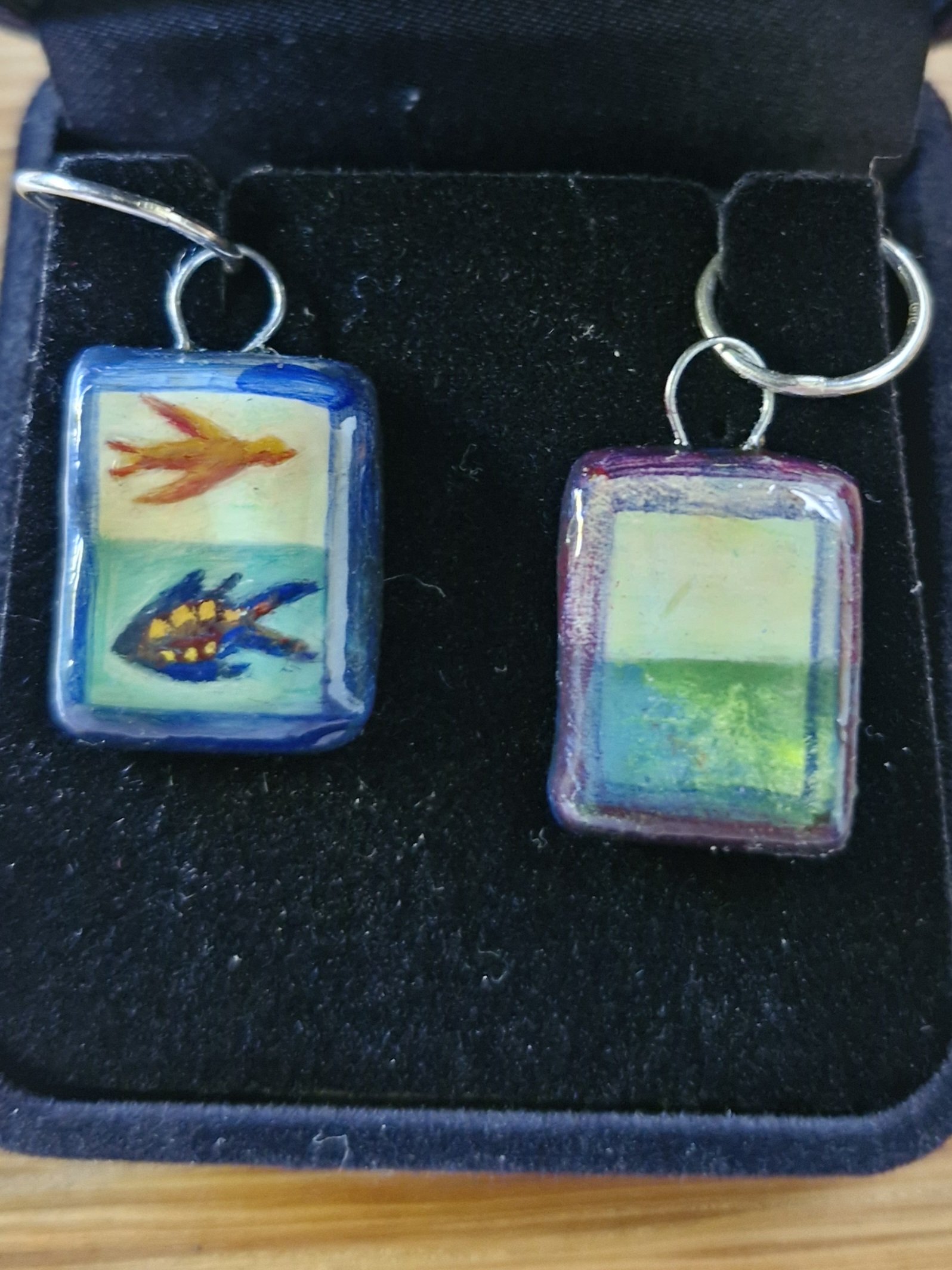 'Present/Absent' earrings : Porcelain, oil paint, enamel, tungsten wire, sterling silver sleepers. Currently showing at The Collaboration, New Plymouth, Taranaki NZ