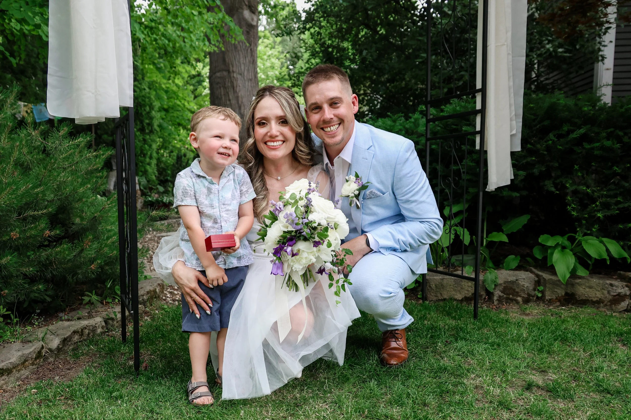 Pacific Northwest garden wedding family portrait — NYLEAR documentary-first wedding photography serving Bellingham WA and the PNW