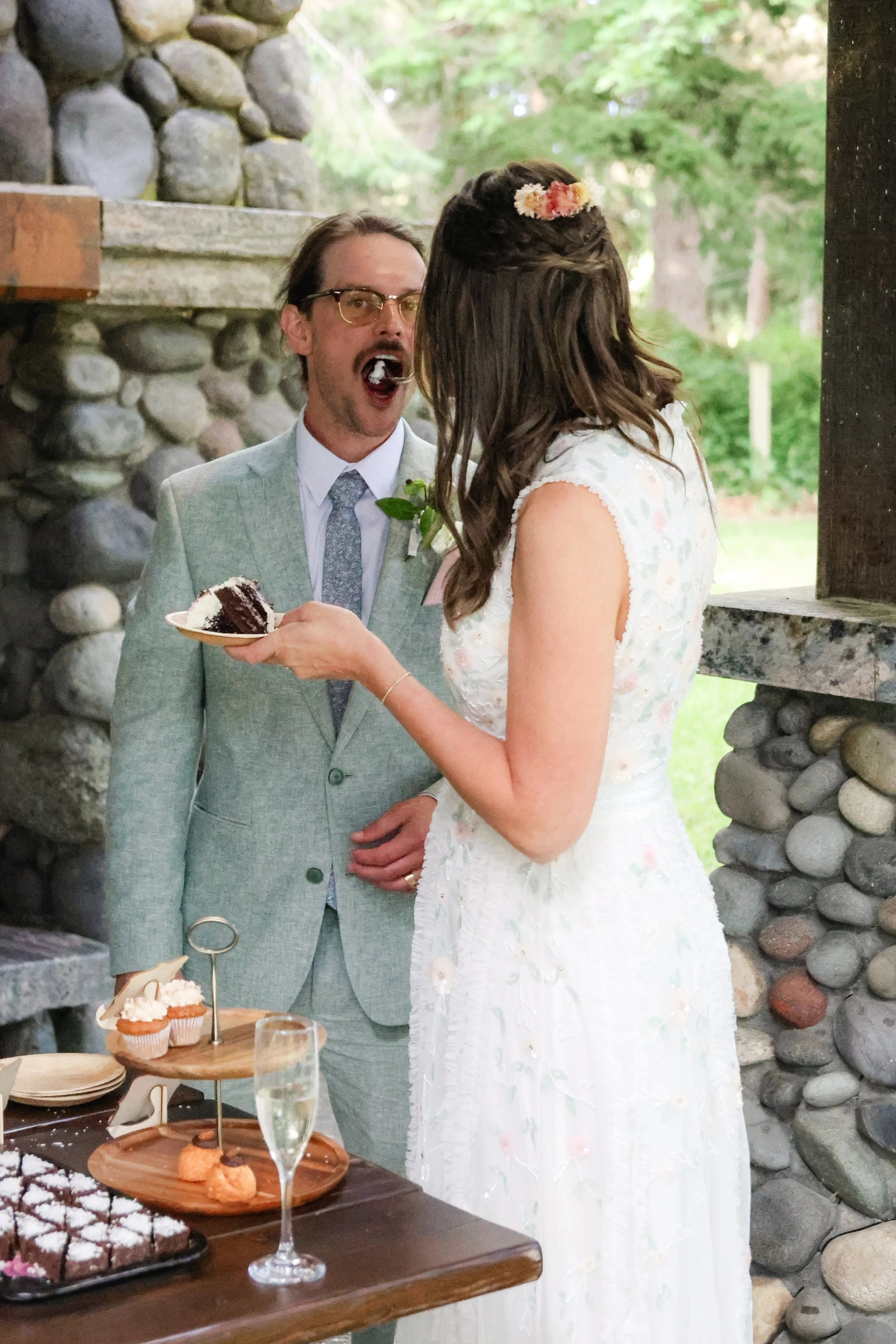 Pacific Northwest wedding cake moment — NYLEAR event and wedding photography in Bellingham WA observe and capture approach