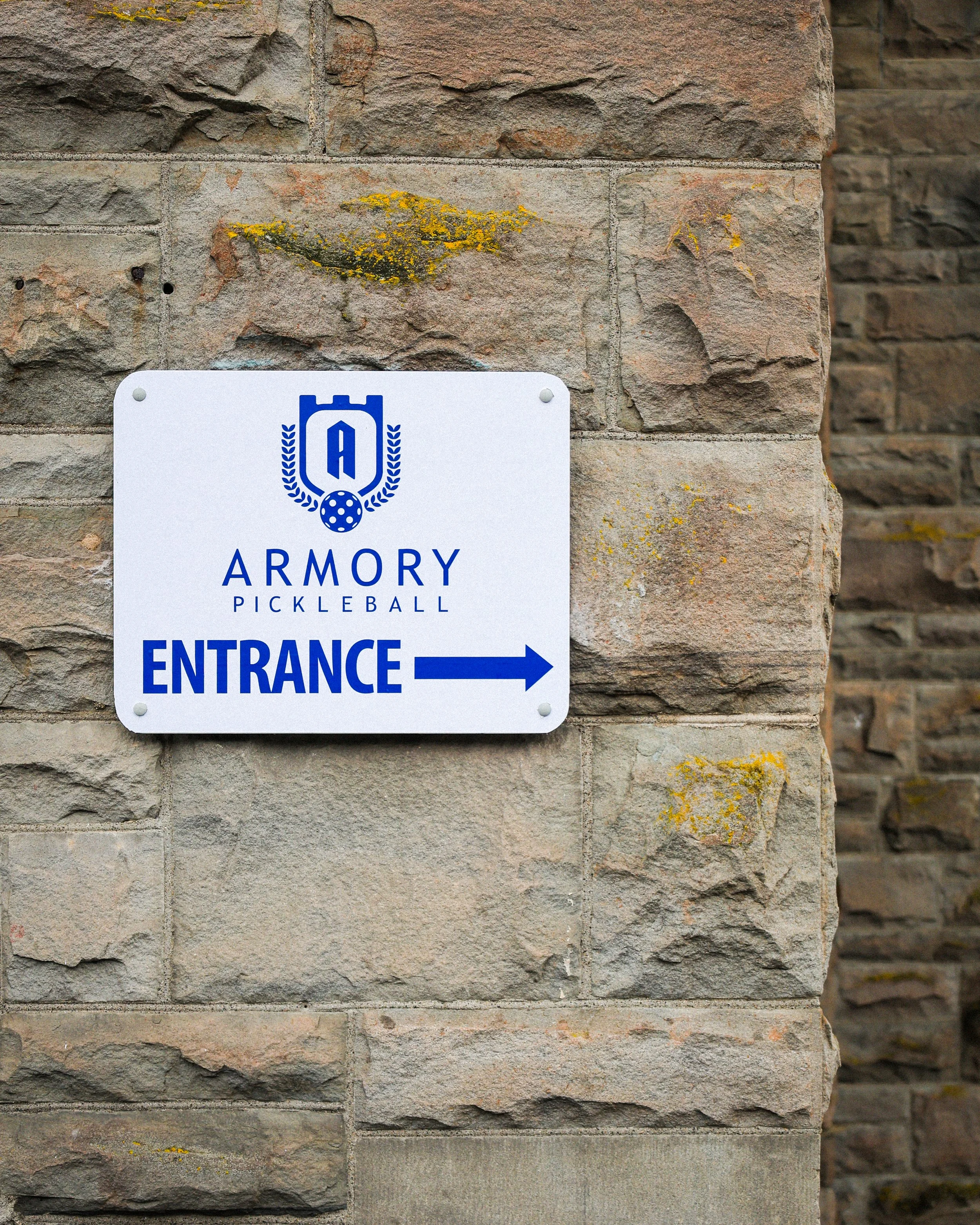 Armory Pickleball entrance sign — NYLEAR fitness and recreation business digital marketing client in Bellingham WA