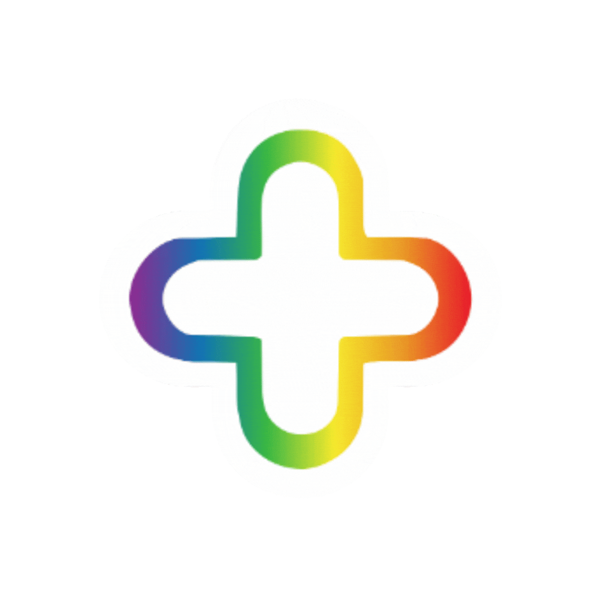 cross symbol with rainbow gradient colors, outlined in white.