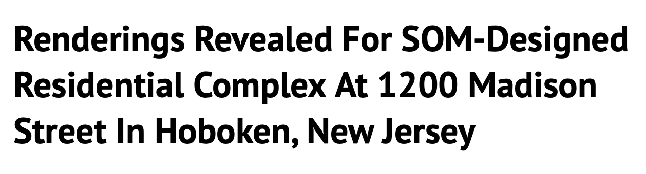 Text about architectural renderings for a residential complex at 1200 Madison Street, Hoboken, New Jersey.