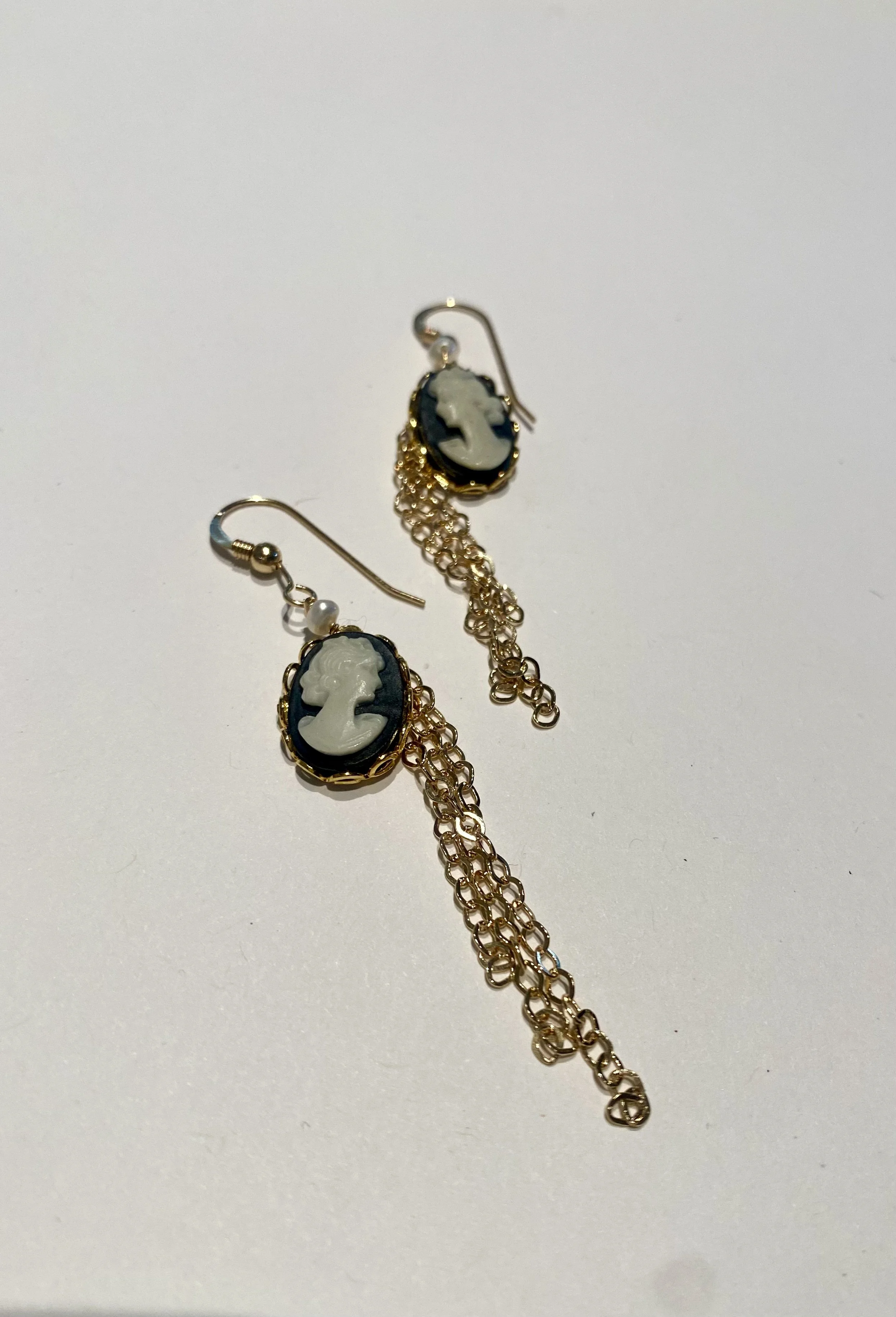 Black Cameo Chain Earrings