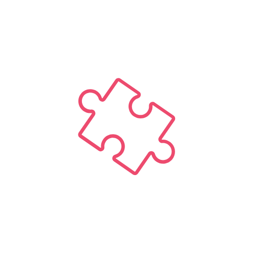 Outline of a pink puzzle piece on a black background with a black puzzle piece behind it.