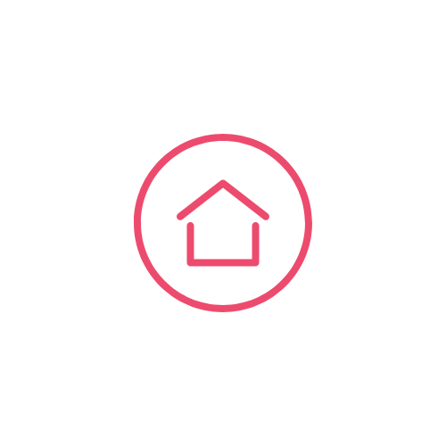 Pink home icon inside a pink circle on a black background.