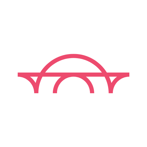 Illustration of a pink bridge with multiple arches on a black background.