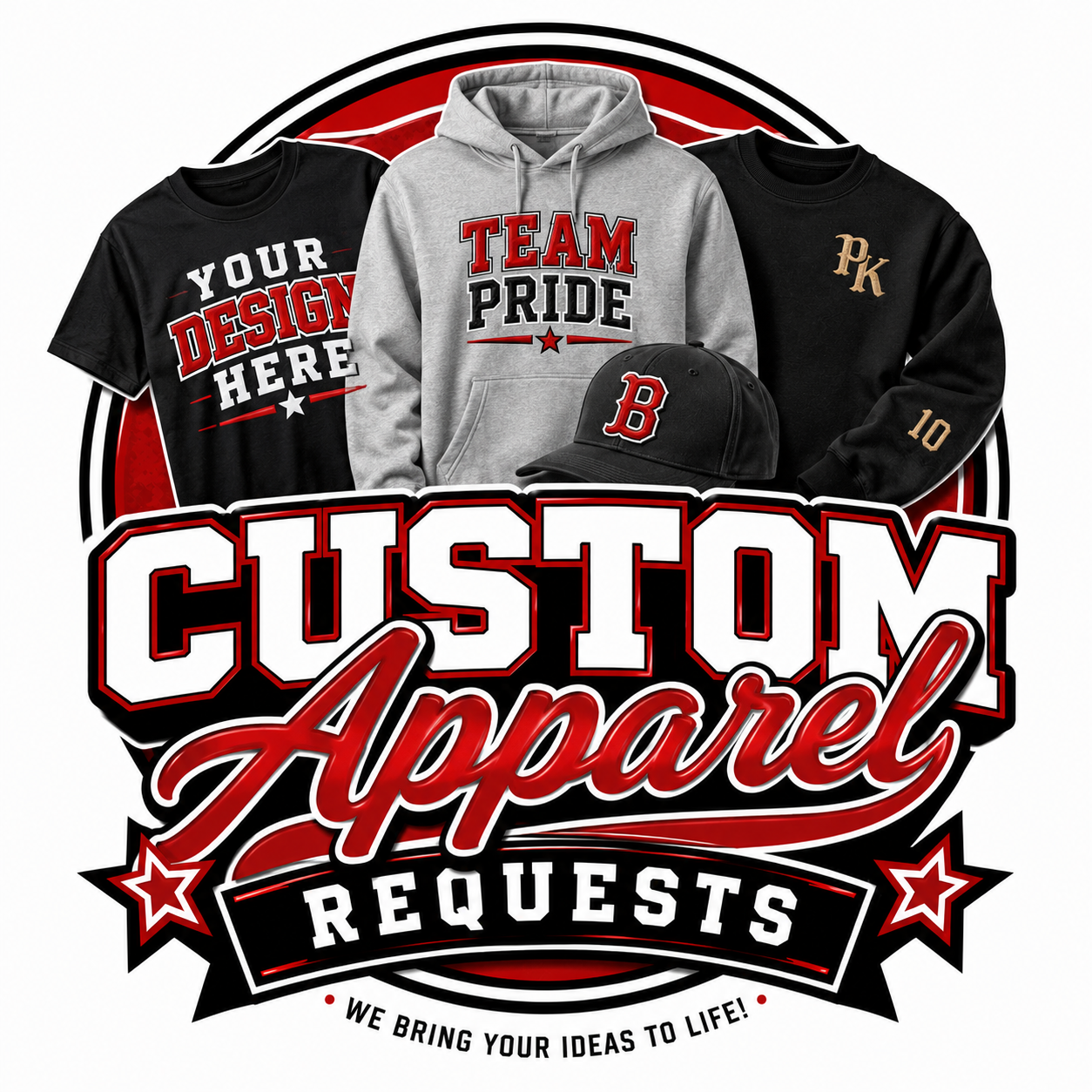 Contact us for any custom shirt, hat or accessory order!