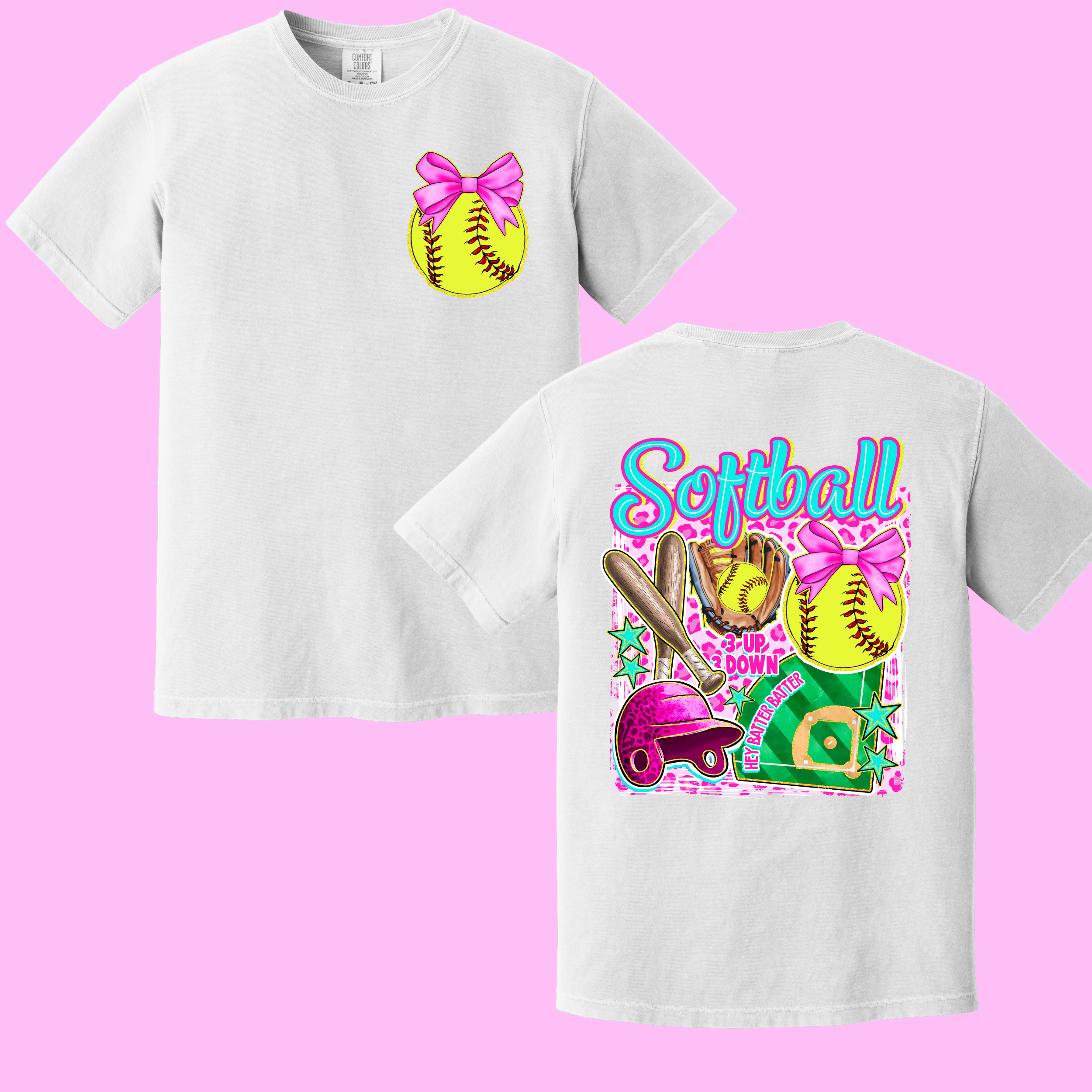 Softball Front and Back Coquette Bow T-Shirt