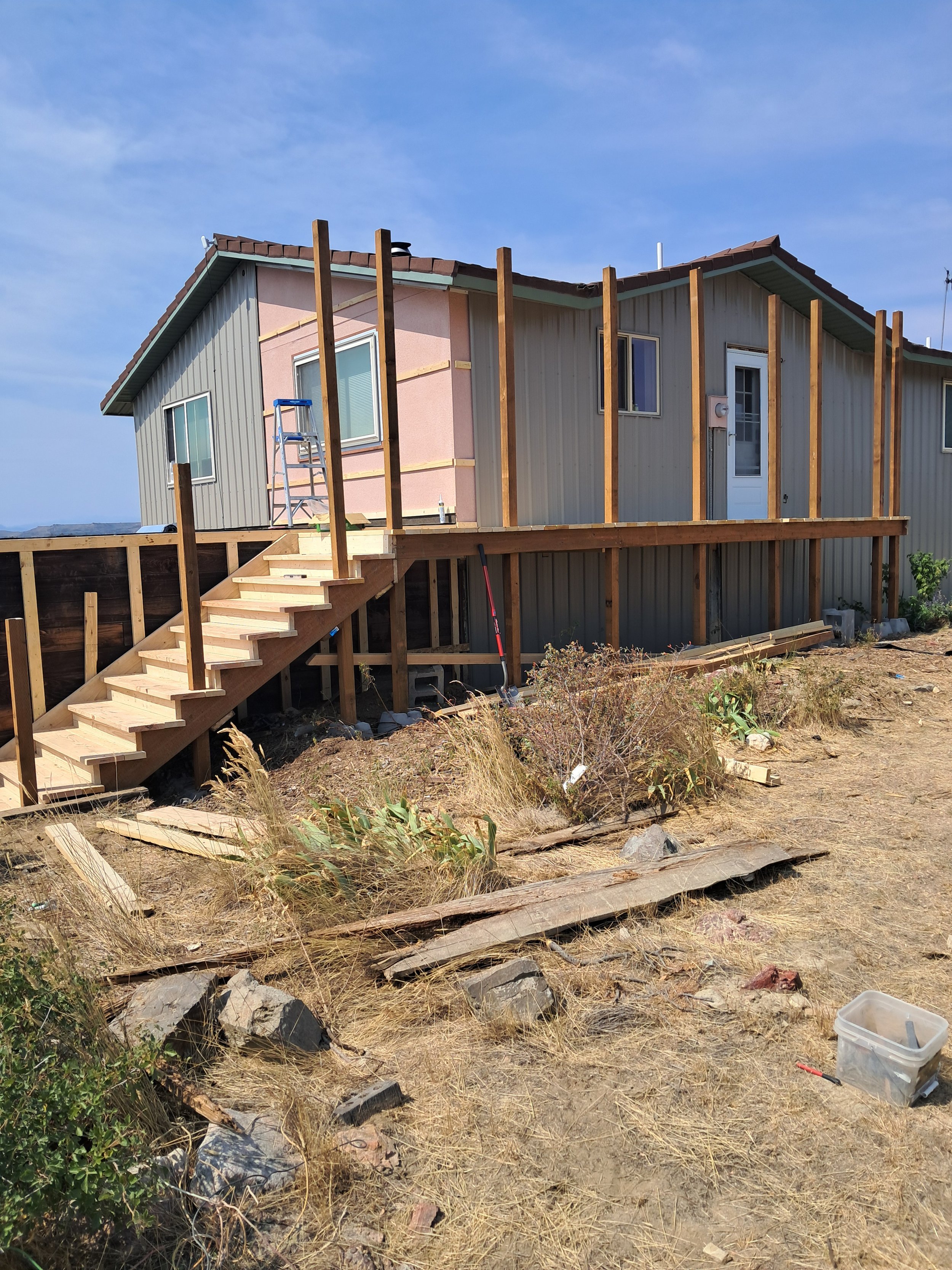 Residential framing and stair construction during build phase. 
