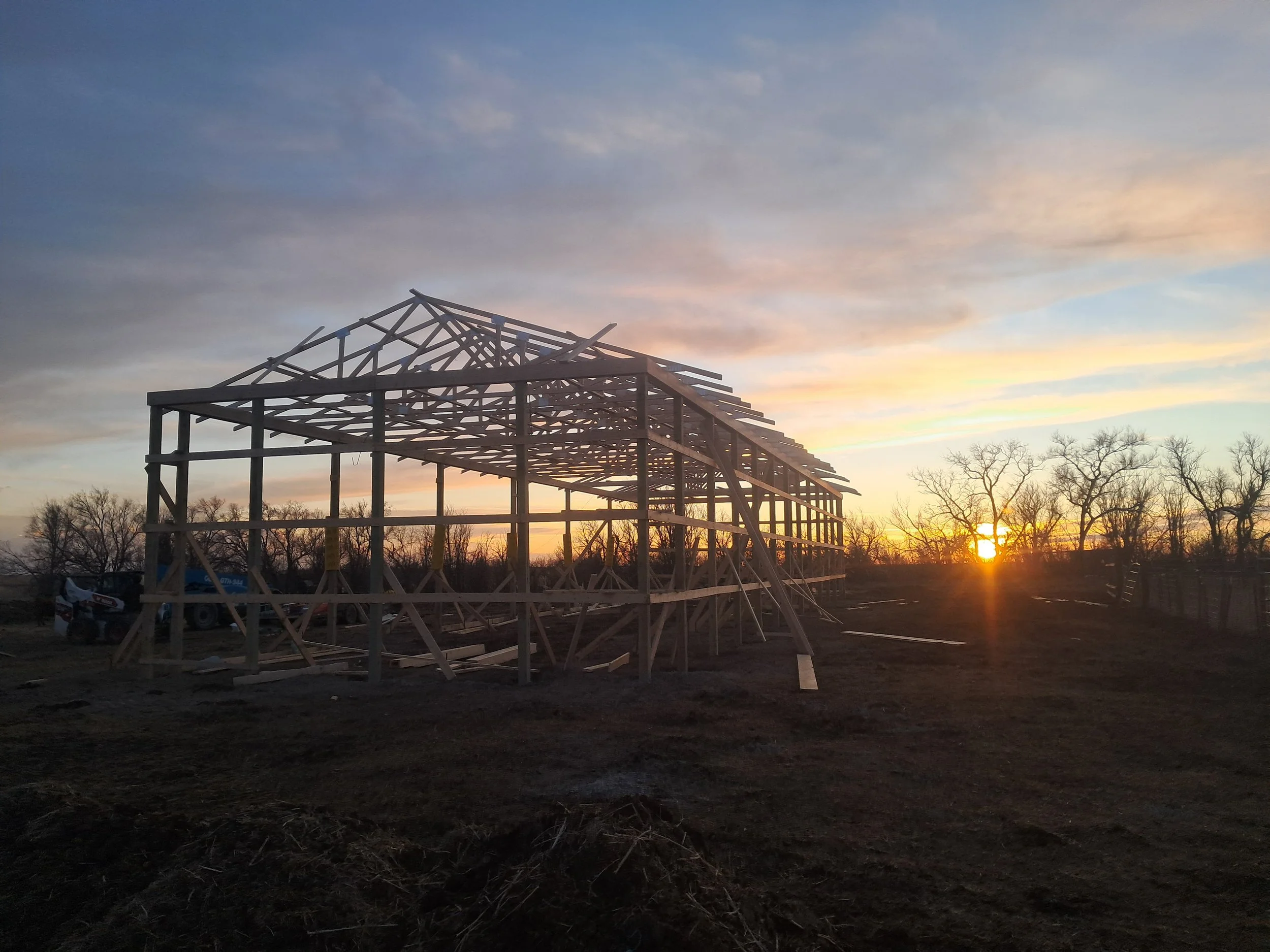 Custom built 10x60' pole barn under construction