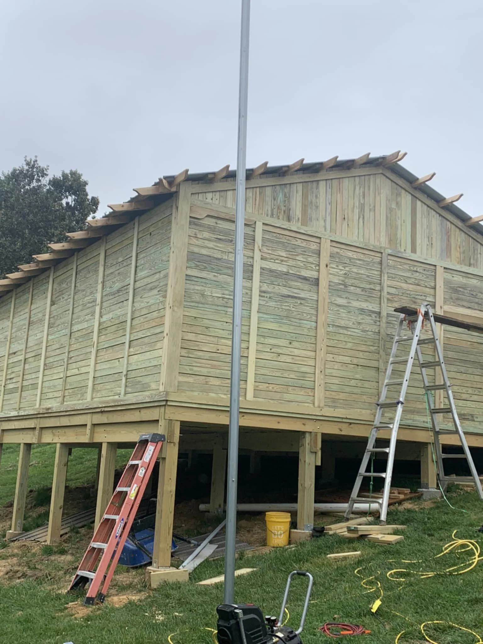 Exterior of Asian Style Garden House Closeup View  in Progress