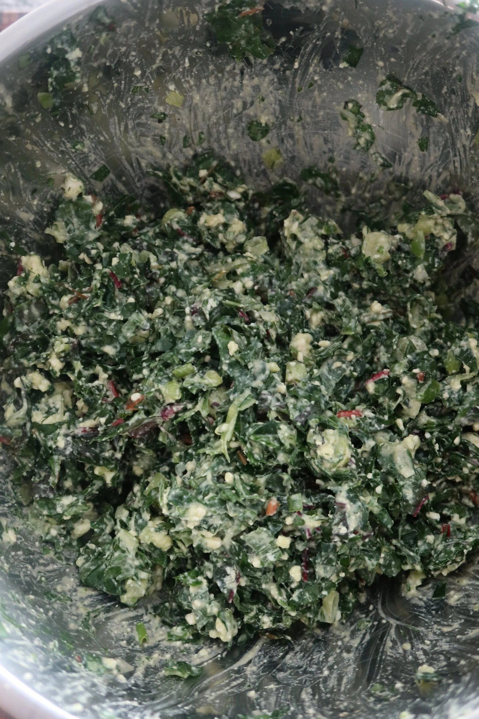Filling combined, spinach, spring onions, dill, parsley