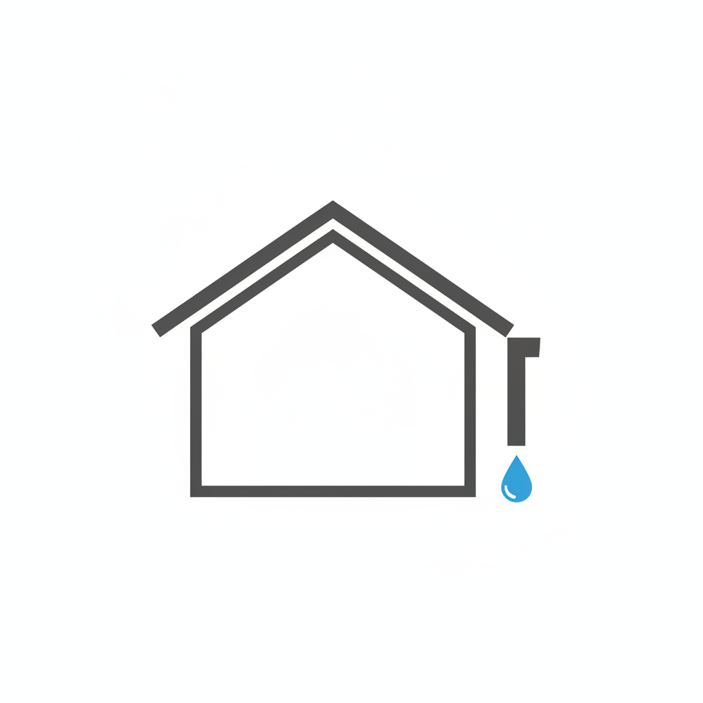 Line drawing of a house with rainwater dripping from a gutter