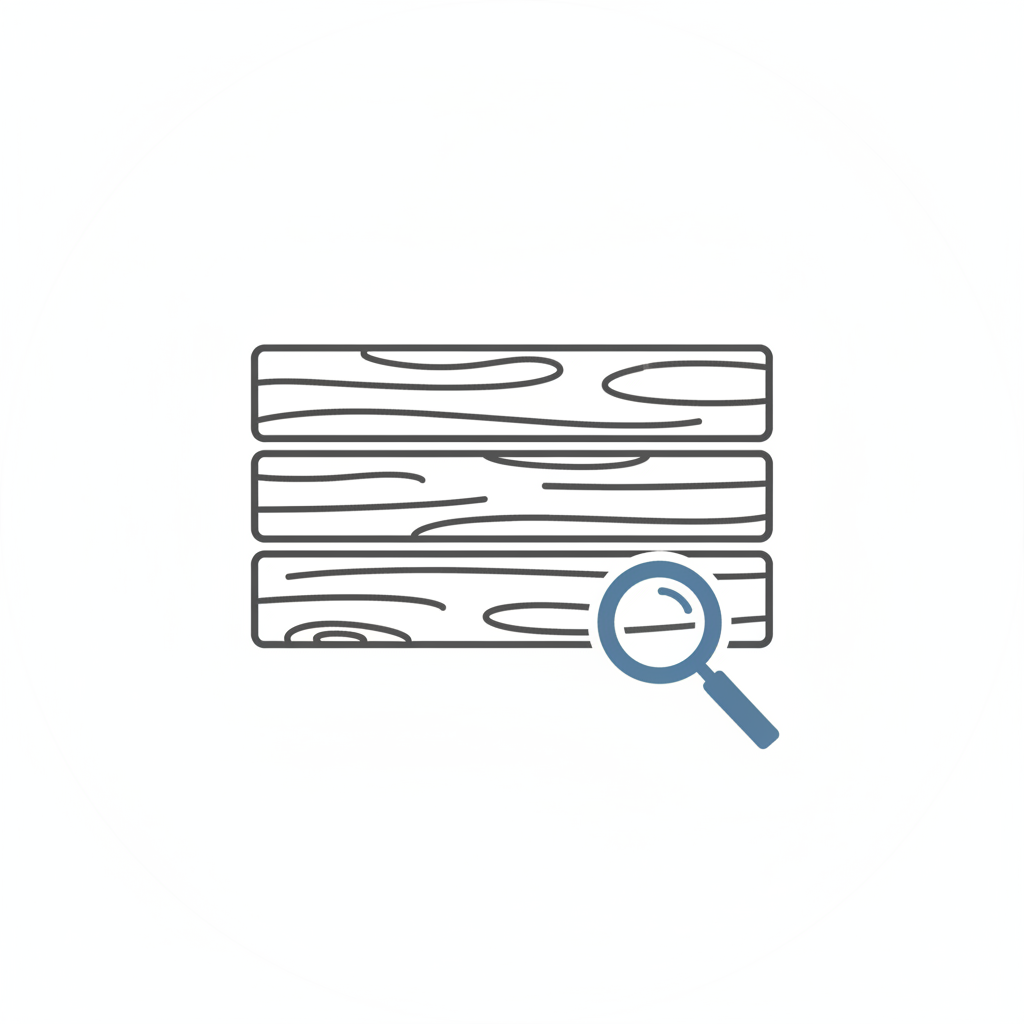 Line drawing of three wooden planks with a magnifying glass examining them.