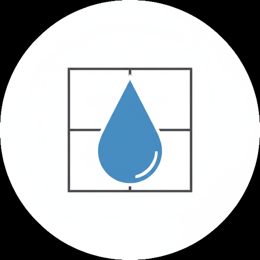 An icon showing a water droplet within a square divided into four sections, indicating water or moisture.