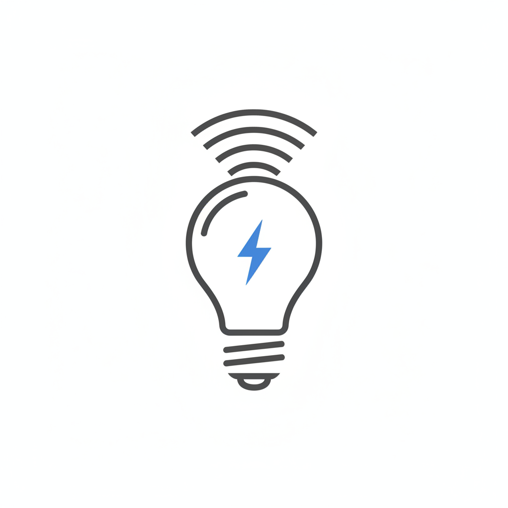 Icon of a light bulb with a blue lightning bolt inside and wireless signal waves above.