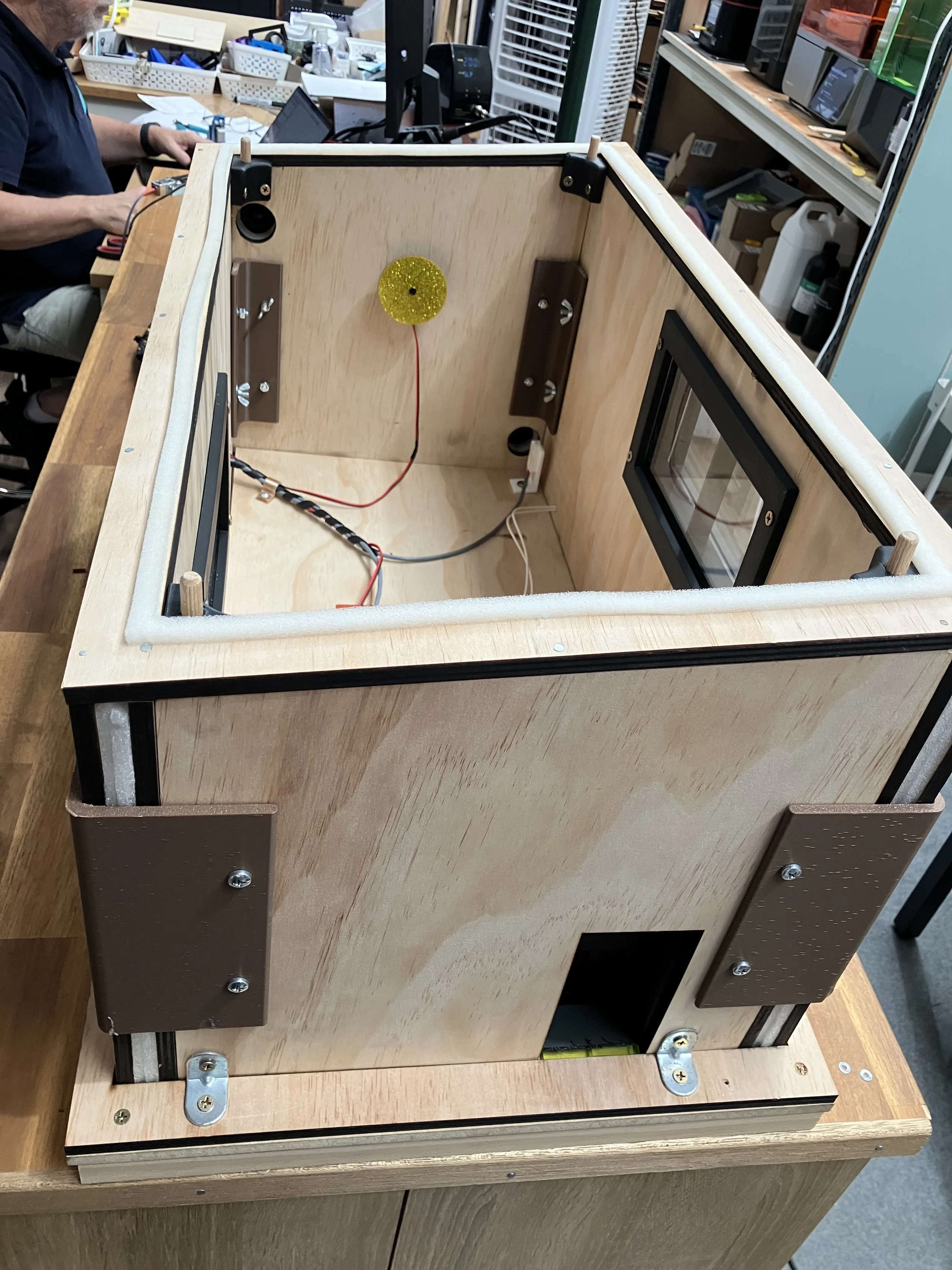 Front door of model house in black, door can open and close