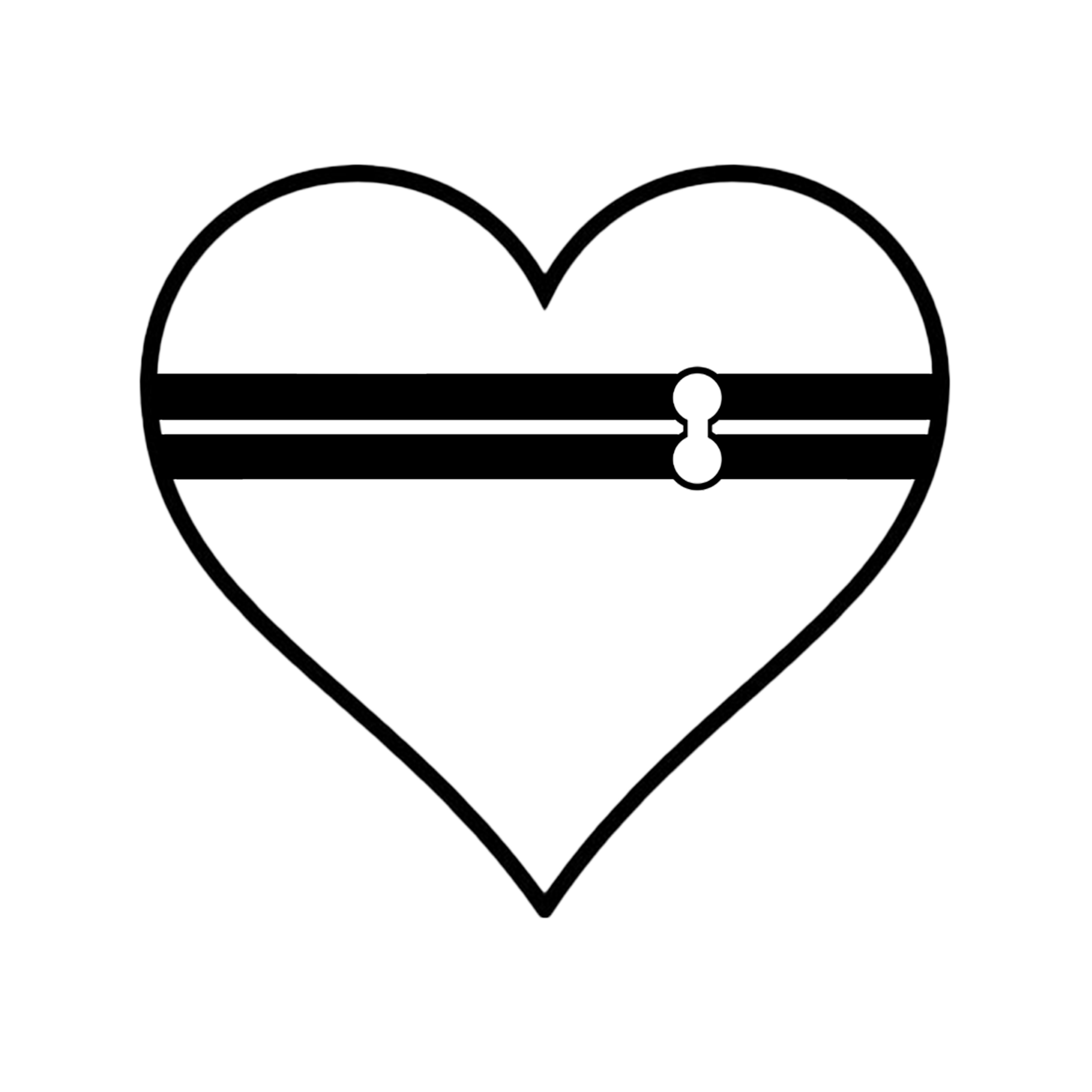 A heart-shaped padlock with horizontal lines and a keyhole in the center, black and white illustration.