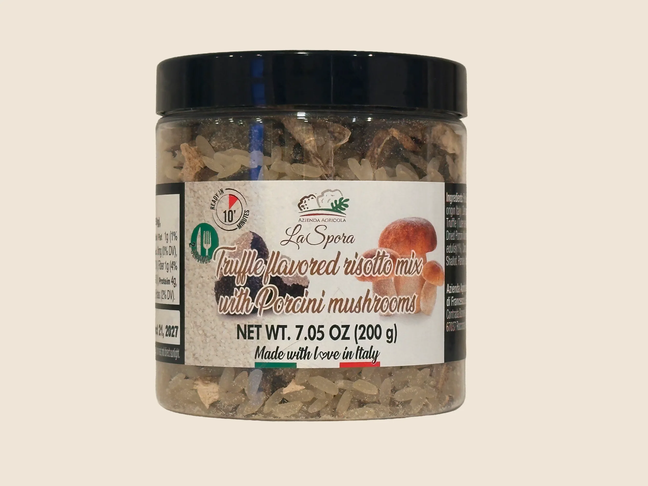 La Spora truffle flavored risotto mix with porcini mushrooms 200g label